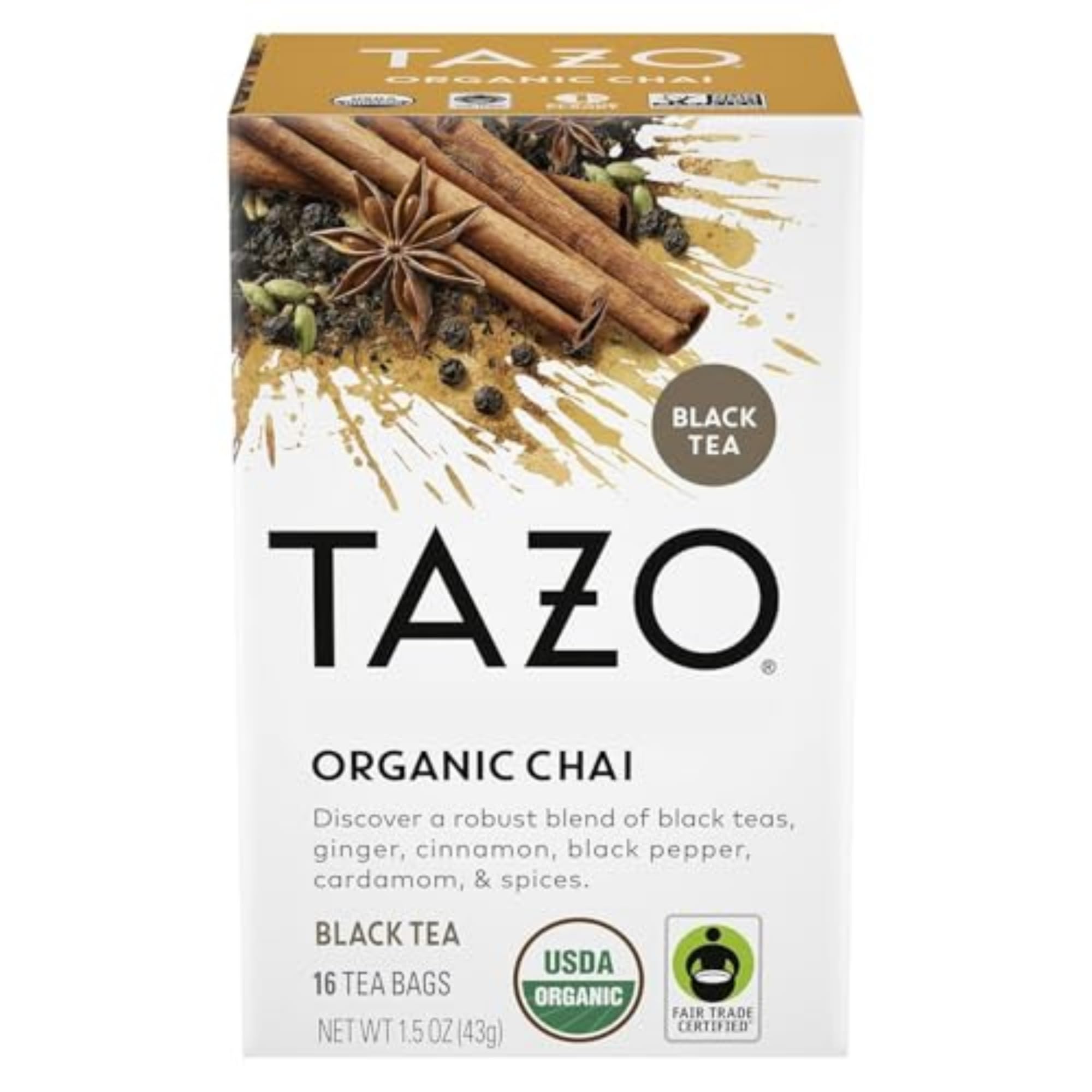 TAZO Tea, Organic Chai Black Tea Bags, 16 Total Tea Bags