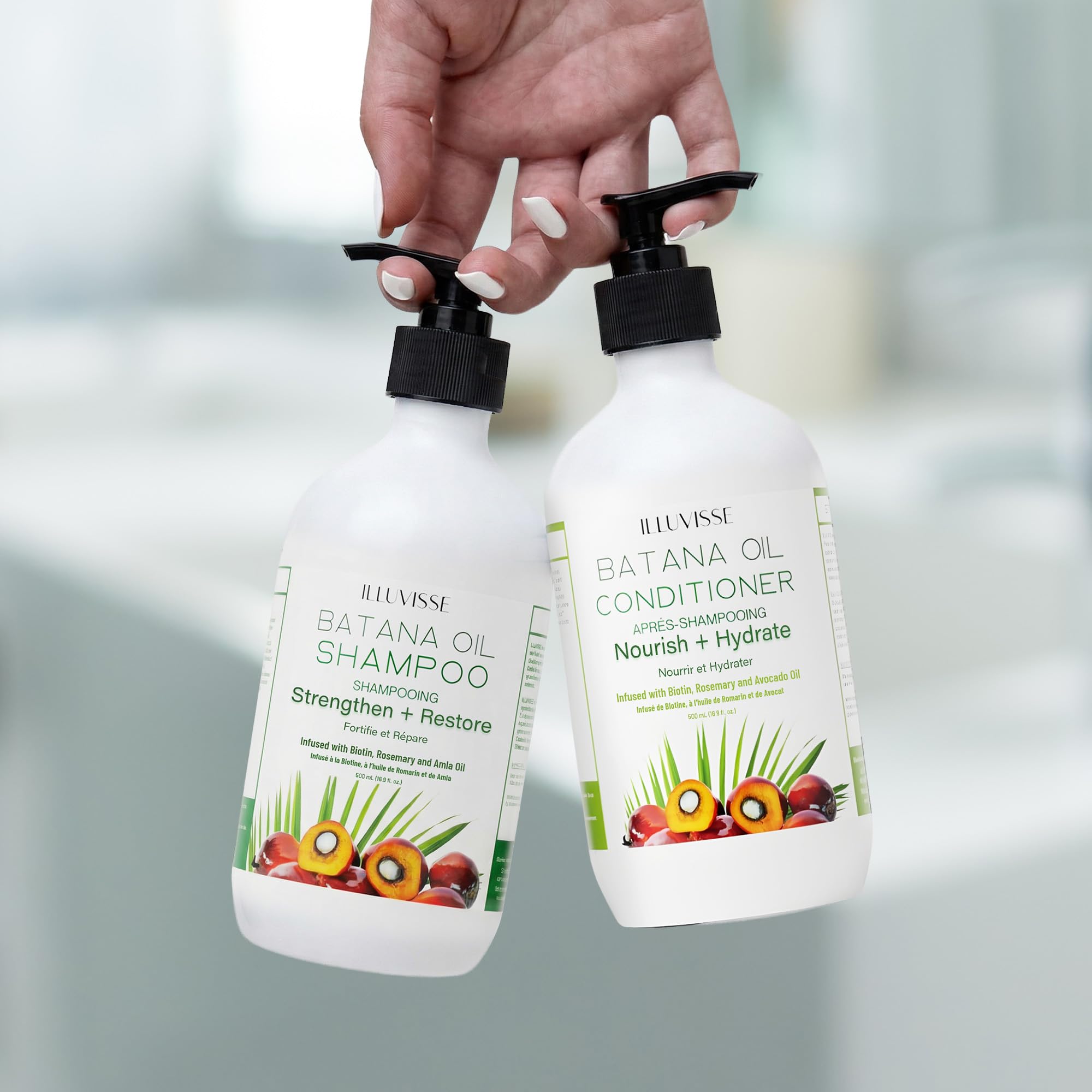 ILLUVISSE Batana Oil Shampoo and Conditioner Set for Hair Growth & Thickening, Organic Rosemary, Tea Tree Oil, Biotin & Aloe Vera Formula for Men & Women, Strengthens Nourishes & Smooths, 500ml Each