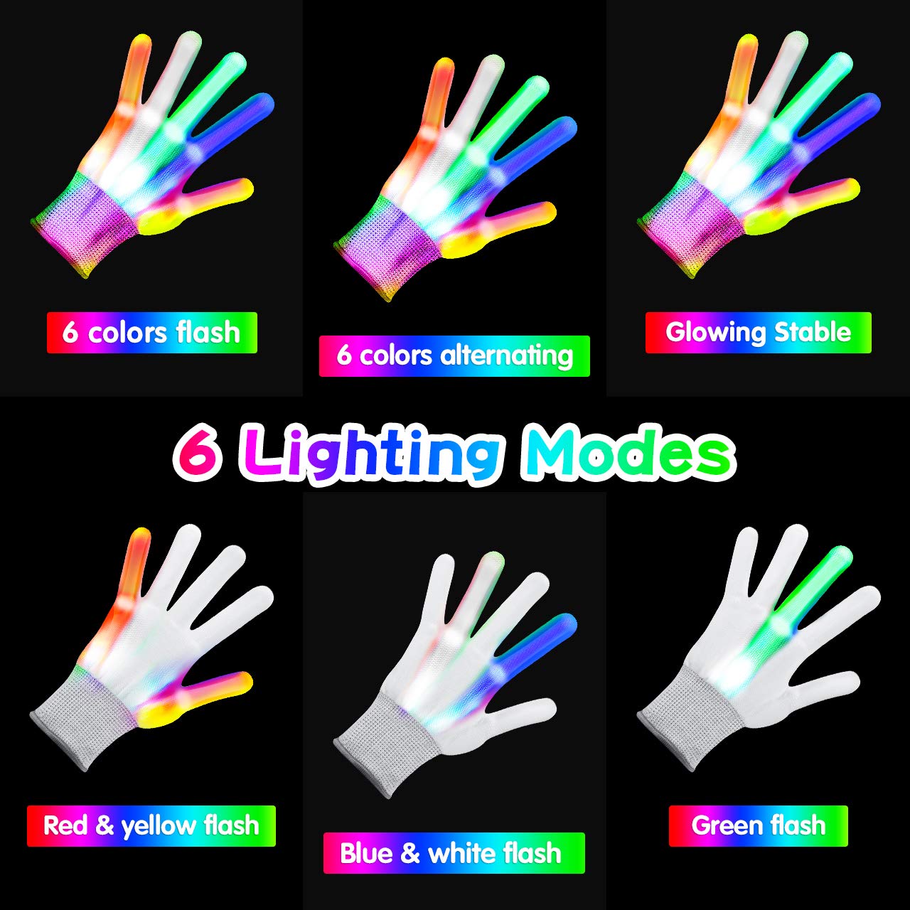 Kids Toys LED Gloves,Boy Toys Age 3-12 Year Old with 6 Flash Mode,Cool Toys Stocking Stuffer for Birthday Halloween Christmas