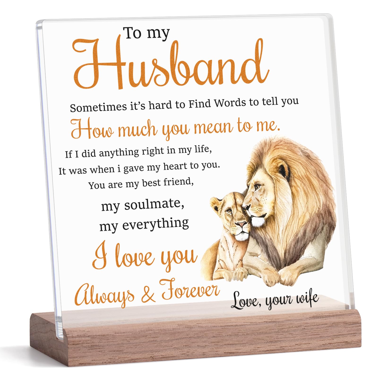 Gifts for Husband from Wife Lion Themed Loving Acrylic Plaque Gifts - Romantic Birthday Gifts for Husband Home Office Desk Decorations, Christmas, Wedding Anniversary, Valentine's Day and Father's Day