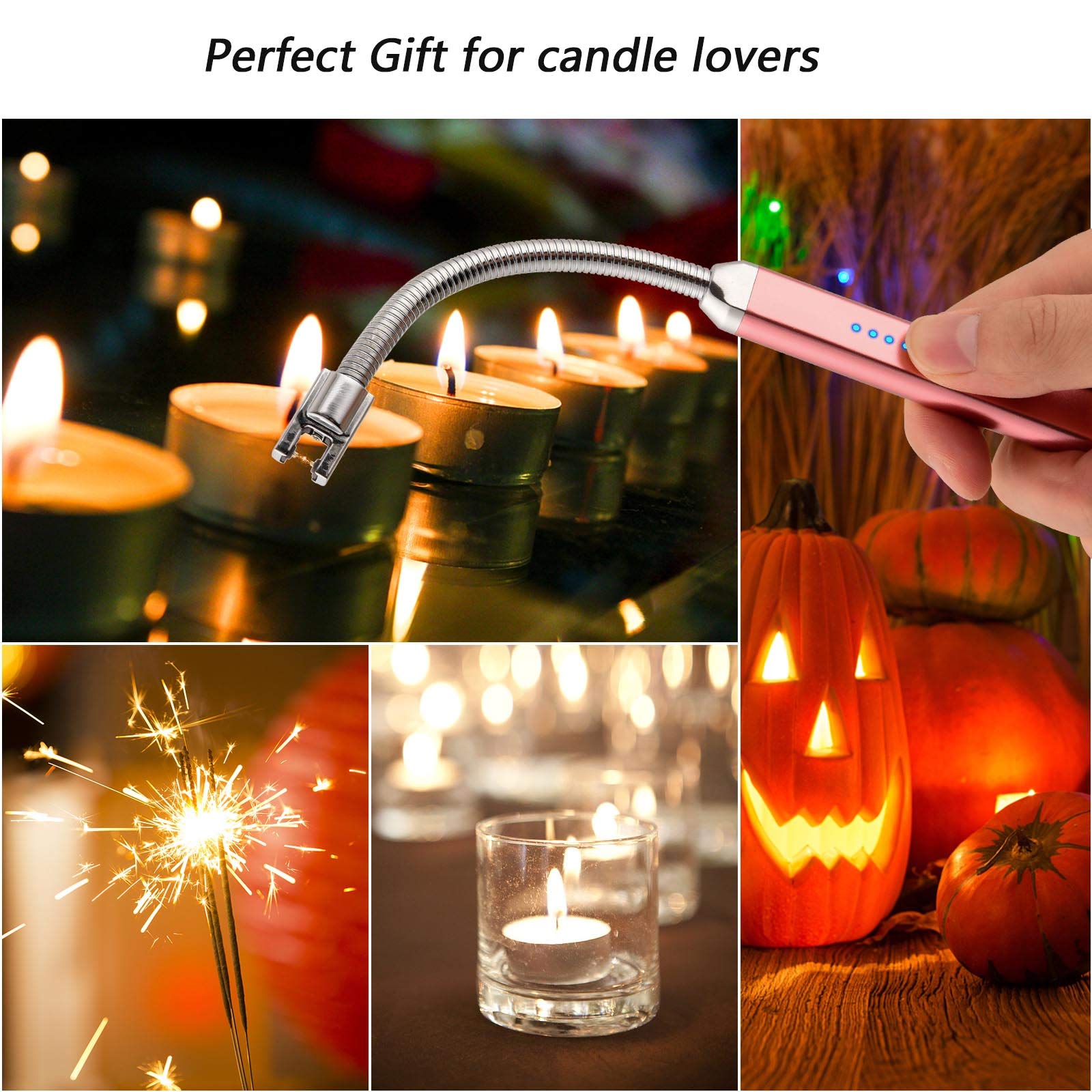 MEIRUBY Electric Candle Lighter - Stocking Stuffers for Adults Women Men Wife Nana, USB Arc Rechargeable Windproof Flameless Long Lighter for Candle, Birthday Gift for Women Men Mom Wife Sister Nana