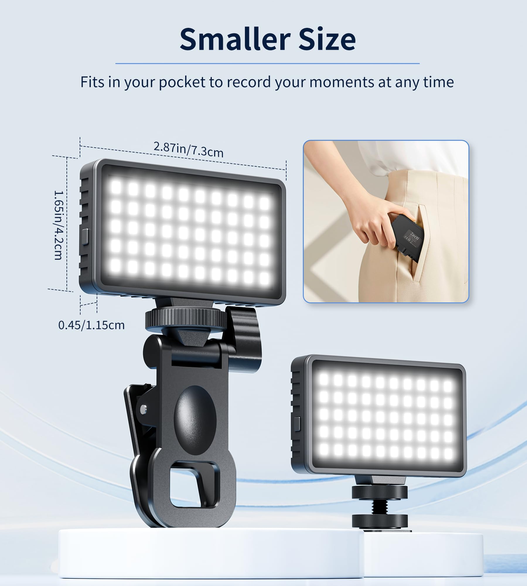 Small Selfie Light, Phone Light with Metal Hotshoe and Clip,50 LED Portable Rechargeable Single Color Video Light for Phones,iPhone, Laptops and Cameras, Selfie, Video Conference, TikTok