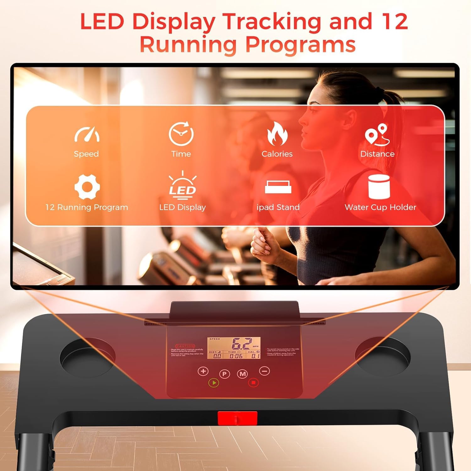 ApexNexus Treadmill with Handles, Portable Small Treadmills for Home and Office, 3.0HP Folding Walking Pad with 300 lbs Capacity, Cup Holder, LED Display and 12 Preset Programs
