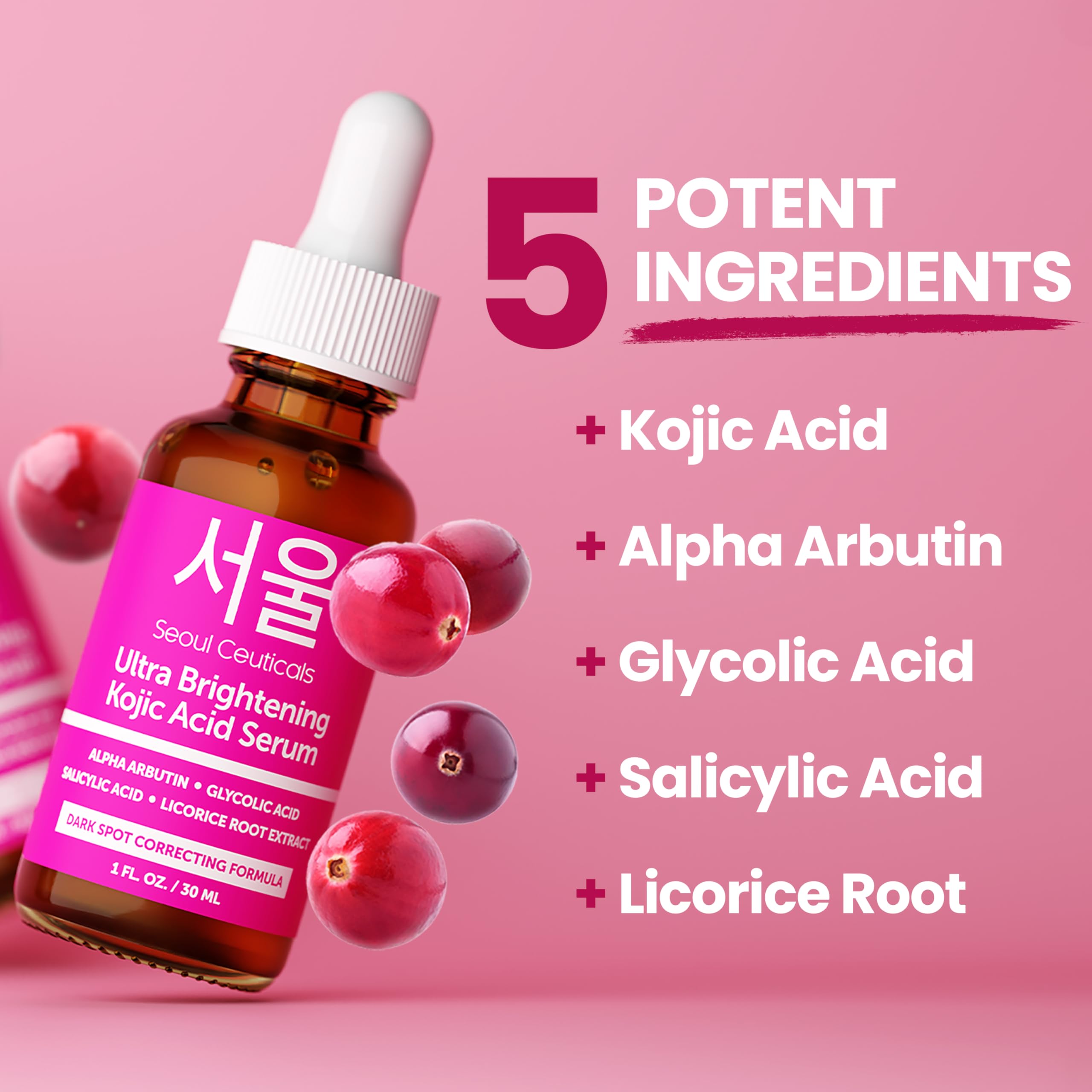 SeoulCeuticals Korean Skin Care Kojic Acid Serum Alpha Arbutin Serum – Dark Spot Remover Corrector Glycolic Acid Serum + Salicylic Acid K Beauty 1oz