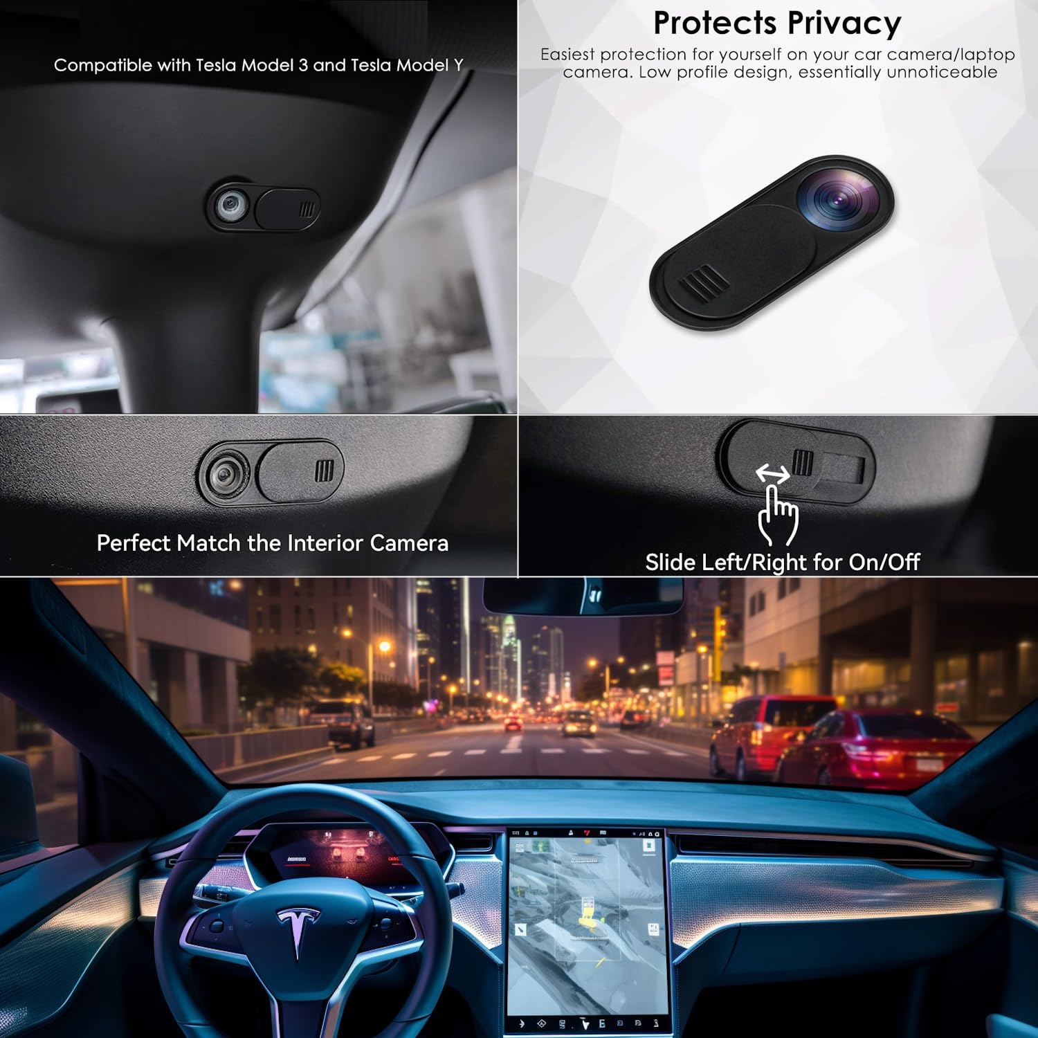 JOS (California Webcam Cover Slide for Tesla Model 3 Y X S Interior Cabin Camera; Ultra-Thin Camera Blocker Protector to Protect Privacy