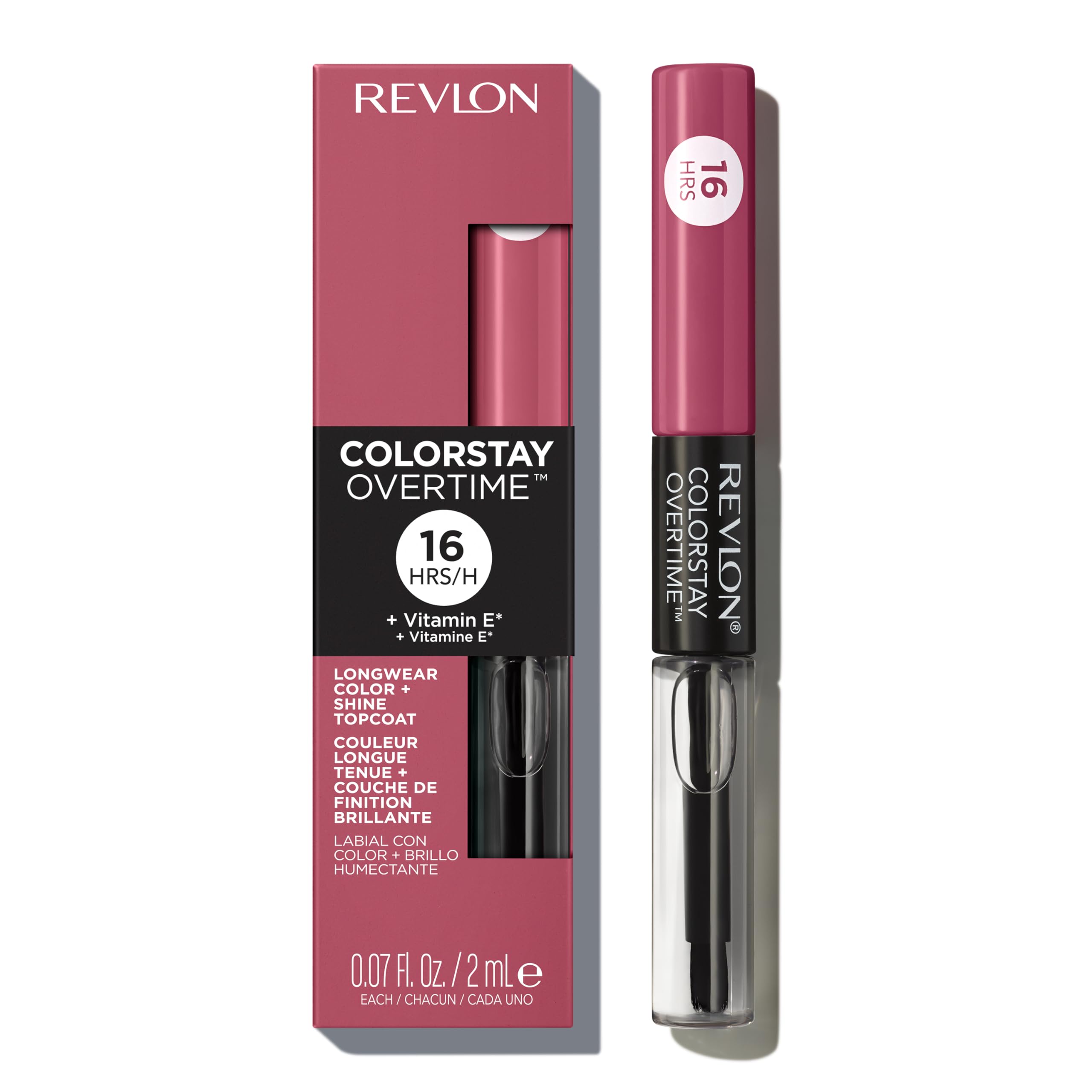 Revlon ColorStay Overtime Liquid Lipstick with Clear Lip Gloss, Lip Makeup Stocking Stuffers for Women, With Vitamin E, 005 Infinite Raspberry, 0.07 Oz