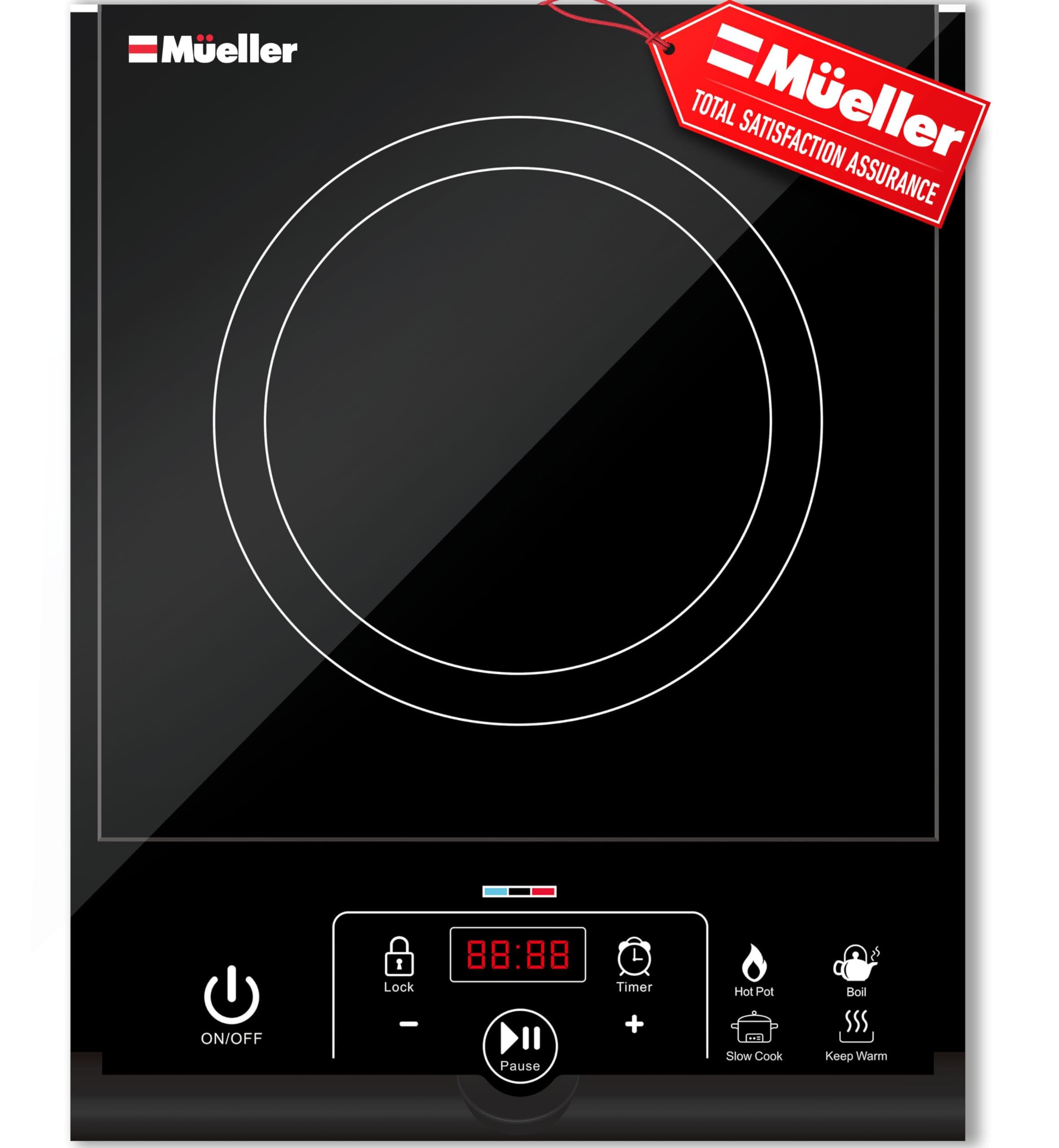 Mueller RapidTherm Portable Induction Cooktop Hot Plate Countertop Burner 1800W, 8 Temp Levels, Timer, Auto-Shut-Off, Touch Panel, LED Display, Auto Pot Detection, Child Safety Lock, 4 Preset Programs