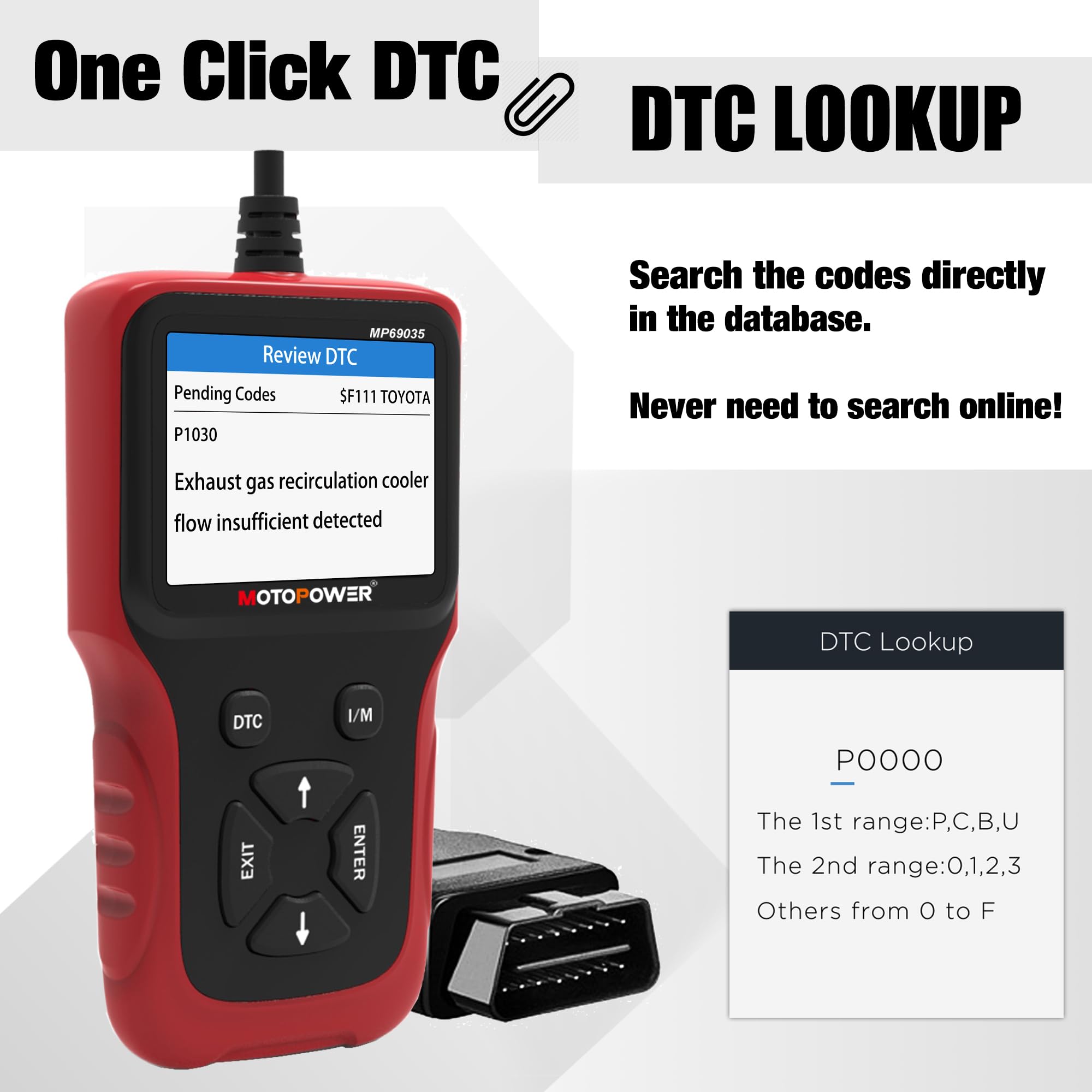 MOTOPOWER MP69035 OBD2 Scanner Universal Car Engine Fault Code Reader, CAN Diagnostic Scan Tool for All OBD II Protocol Cars