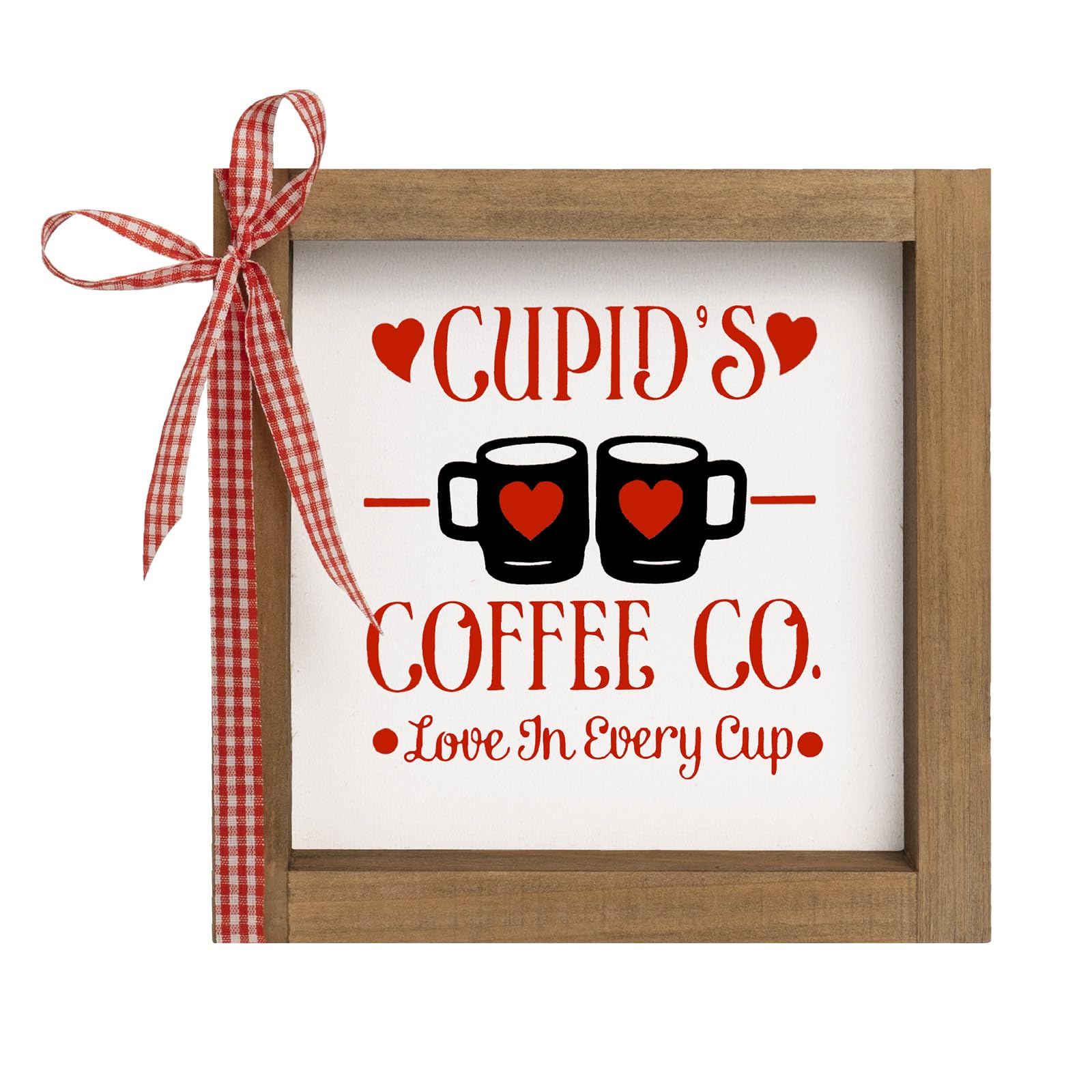 flangairy Valentines Day Coffee Bar Sign Decor, 6x6 In Wood Framed Cupid’s Coffee Bar Decorations for Farmhouse Kitchen Home Table Tiered Tray