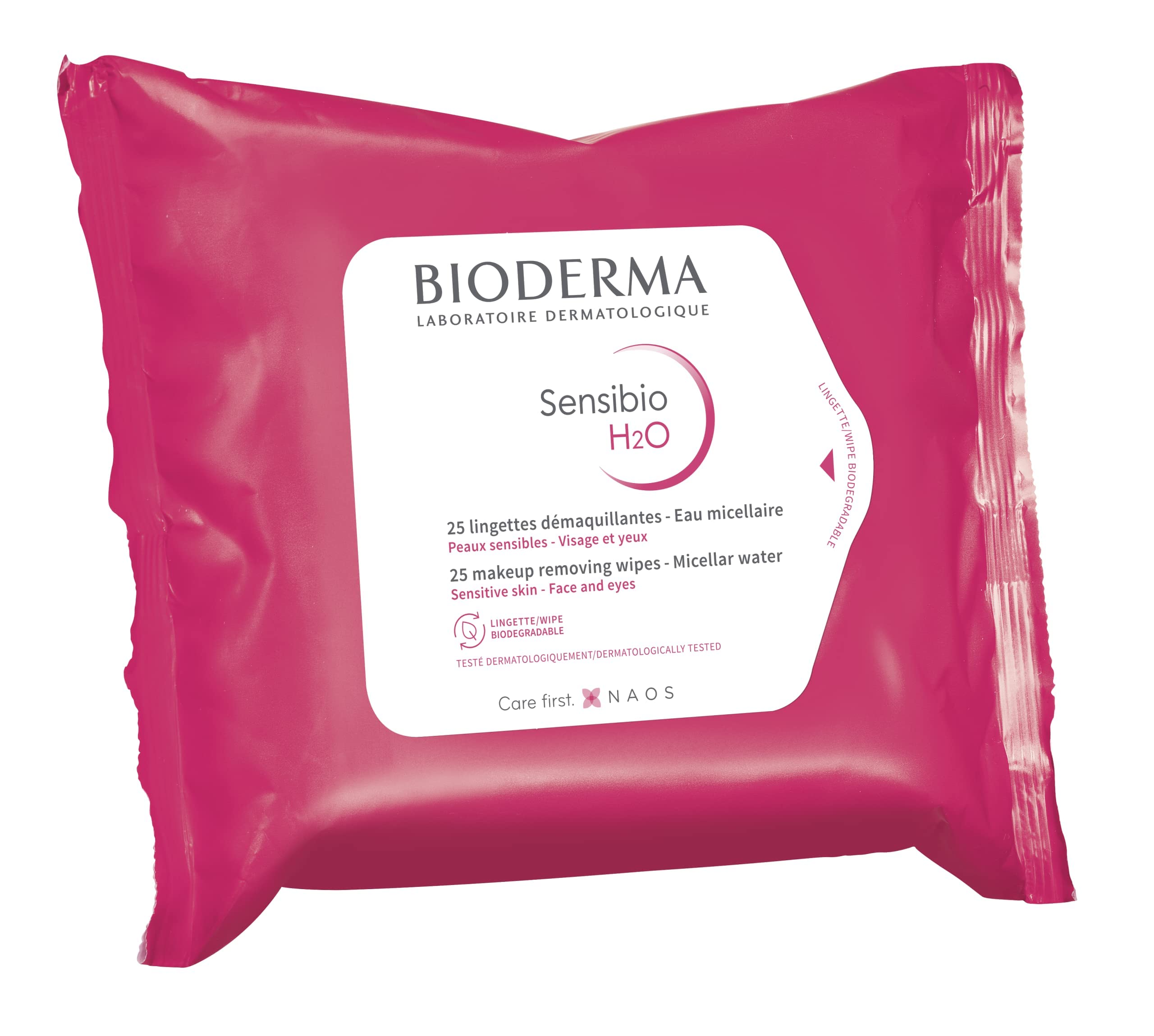 Bioderma - Sensibio H2O - Biodegradables Wipes - Cleansing and Make-Up Removing - Skin Soothing - for Sensitive Skin - 25 Wipes