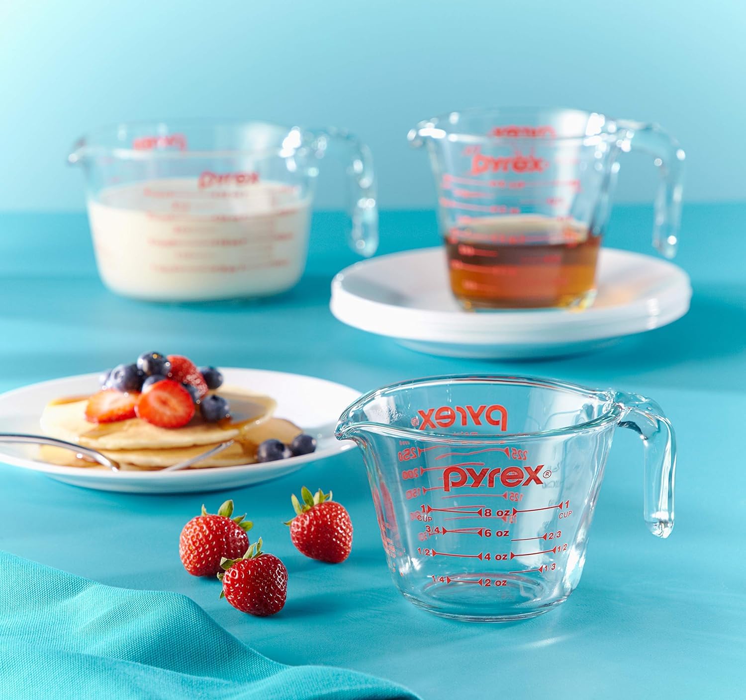 Pyrex 3 Piece Measuring Cup Set, Includes 1, 2, and 4 Tempered Glass Liquid Measuring Cups, Dishwasher, Freezer, Microwave, and Oven Safe, Essential Kitchen Tools