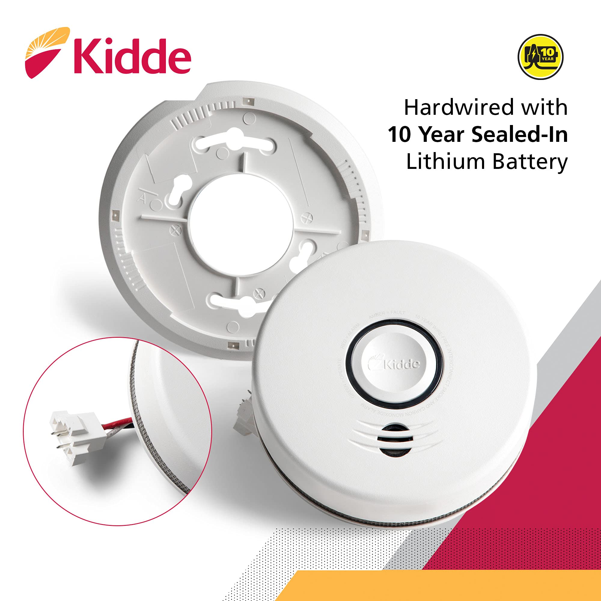 Kidde Wireless Hardwired Smoke Detector, 10-Year Battery Backup, Voice Alerts, Photoelectric Sensor Wire-Free Interconnect Combination Alarm