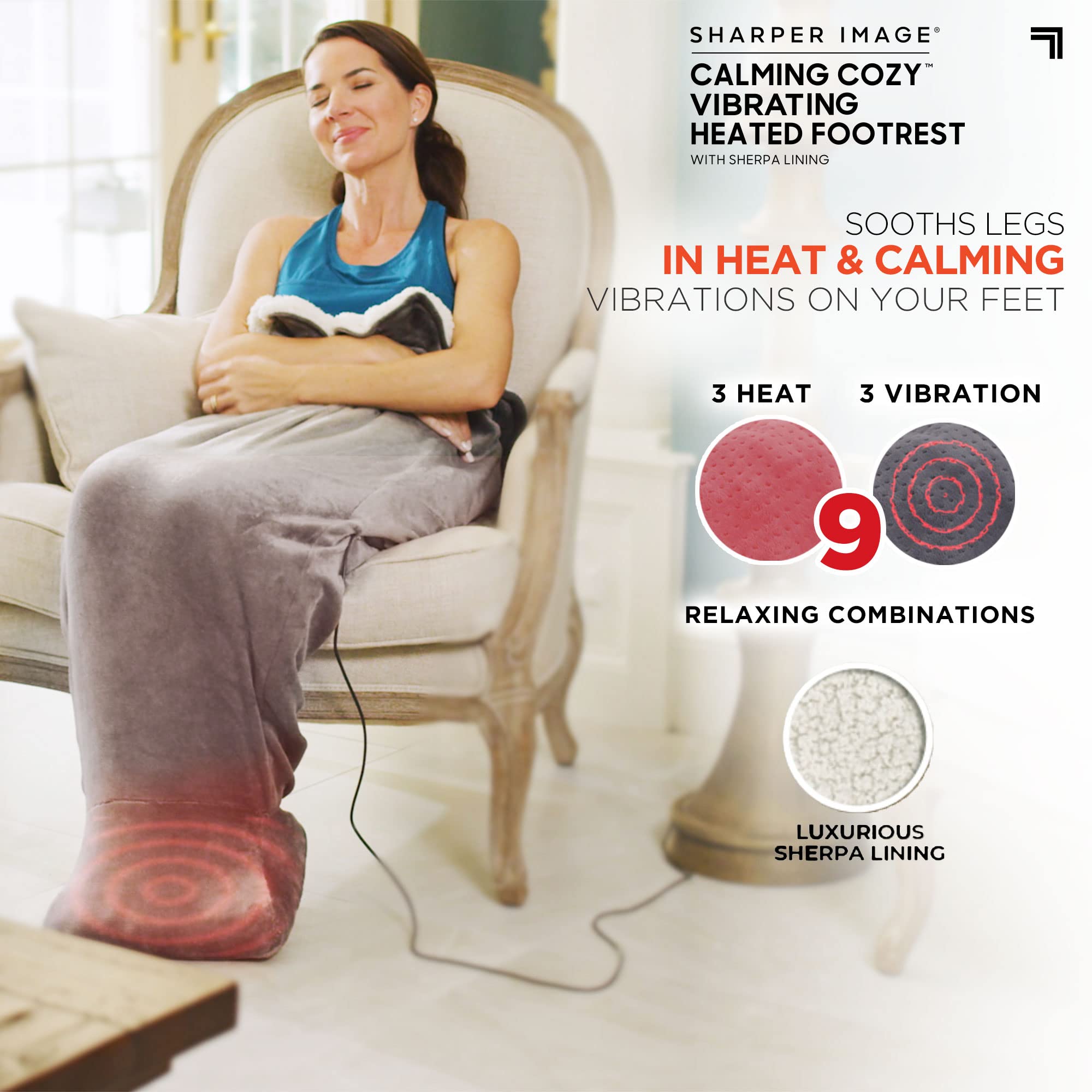 Calming Cozy by Sharper Image Personal Sherpa Wrap with Electric Heating Massaging Vibrating Foot Bed, 3 Heat & 3 Massage Settings for 9 Relaxing Combinations