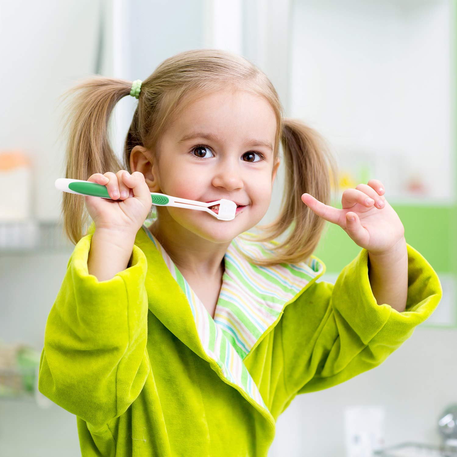 Boao 4 Pieces Toothbrush 3 Sided 7.1 Inch Autism Sensory Toothbrush 360 Degree Cleaning Travel Brush Complete Teeth Angle Clean Tooth(Green, Blue, Yellow, Red)