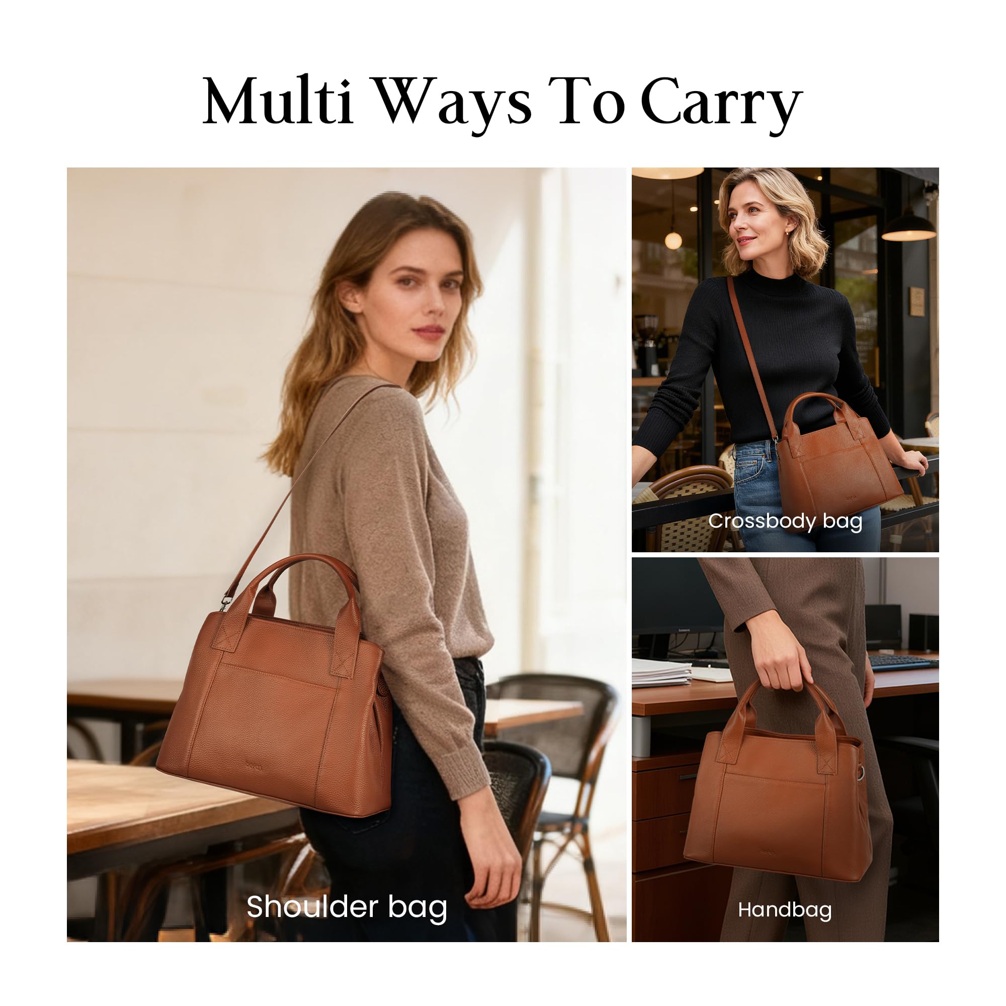 befen Womens Genuine Leather Purse and Handbags, Crossbody Shoulder Bags for Women, Small Satchel Tote Bag with Zipper Brown