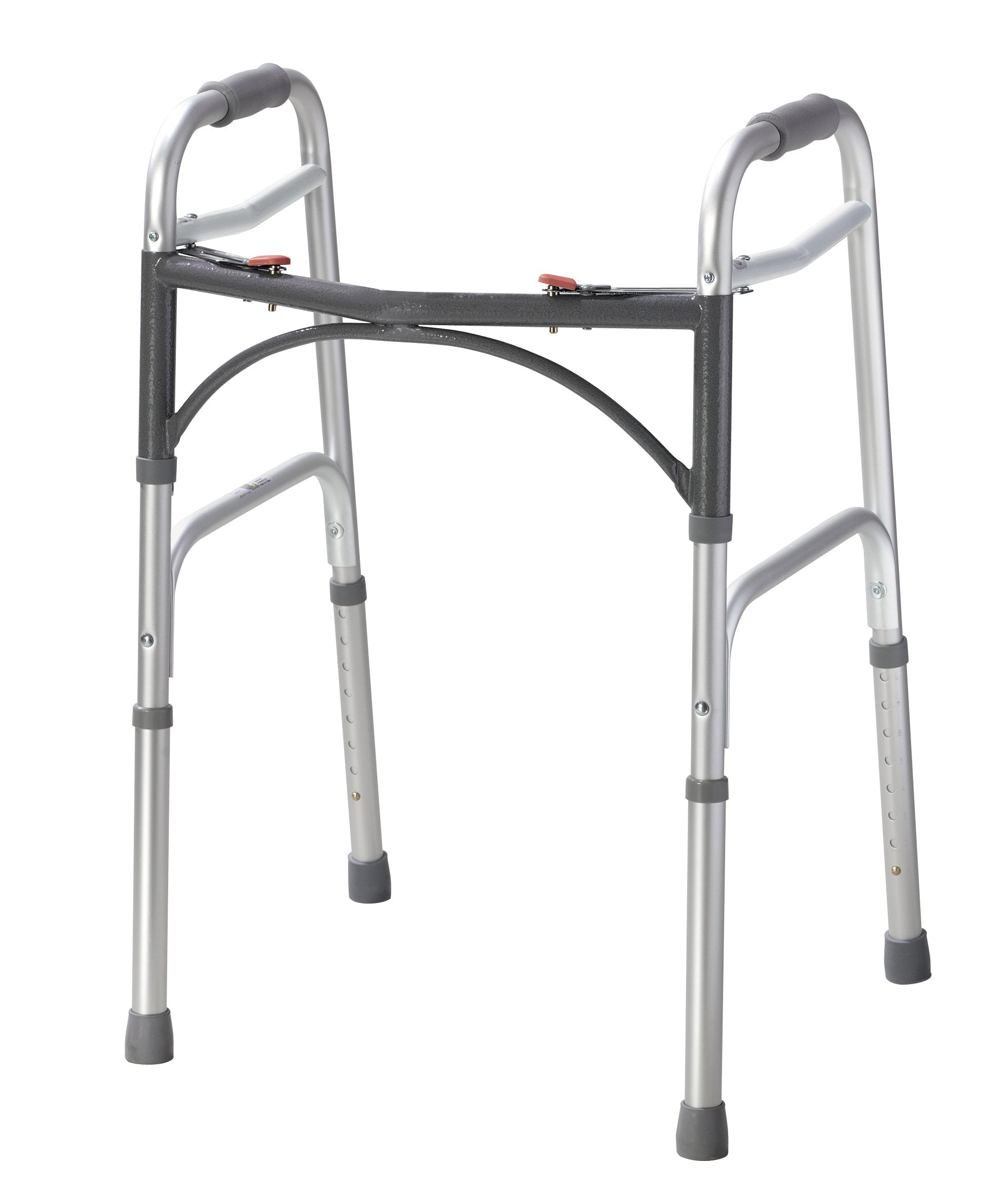 Drive Medical 2-Button Standard Foldable Walker for Seniors & Adults - Adjustable Legs - Lightweight Aluminum Construction - 350 Lb Weight Capacity - Basic Walking Aid - Silver