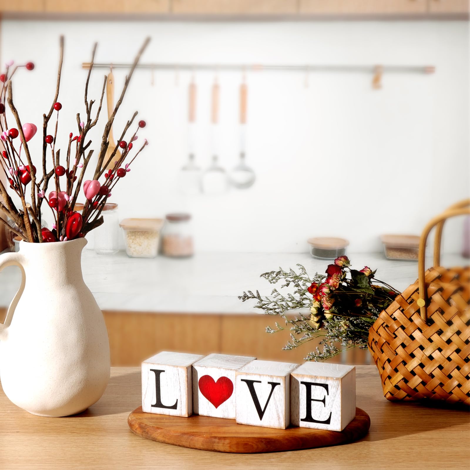 Pawliss Valentines/St. Patrick’s Day Decor, 4Pcs LOVE Valentines Day Decor Wooden Signs, Farmhouse Valentines Day Home Decor, Valentine's Day/St. Patrick’s Day Decorations for the Home Table Decor Valentines Day Gifts