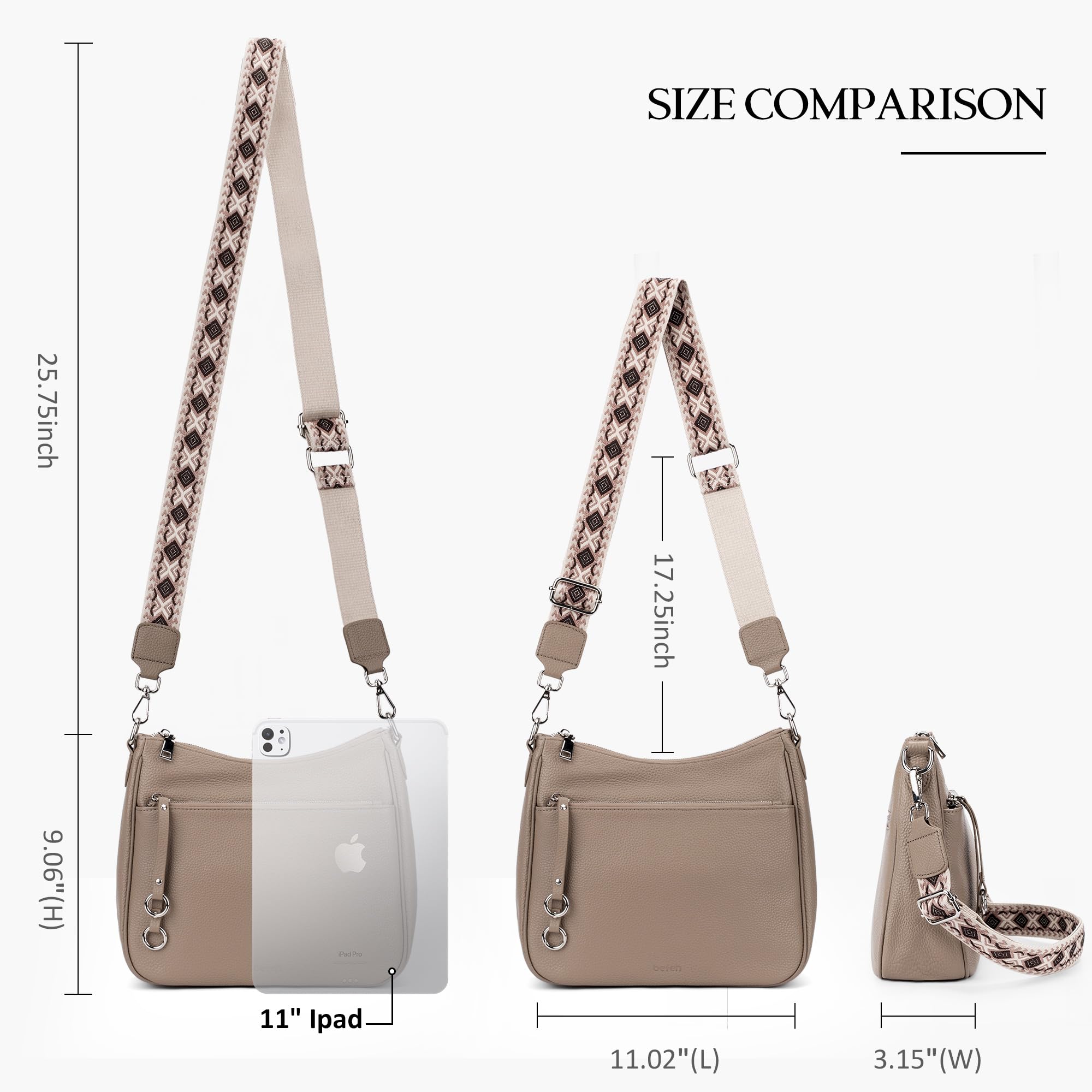 befen Genuine Leather Crossbody bag for Women, Brown Leather Purse Women's Hobo Crossbody Purse Shoulder Handbags with Adjustable Wide Shoulder Strap for Everyday and Travel，Grey