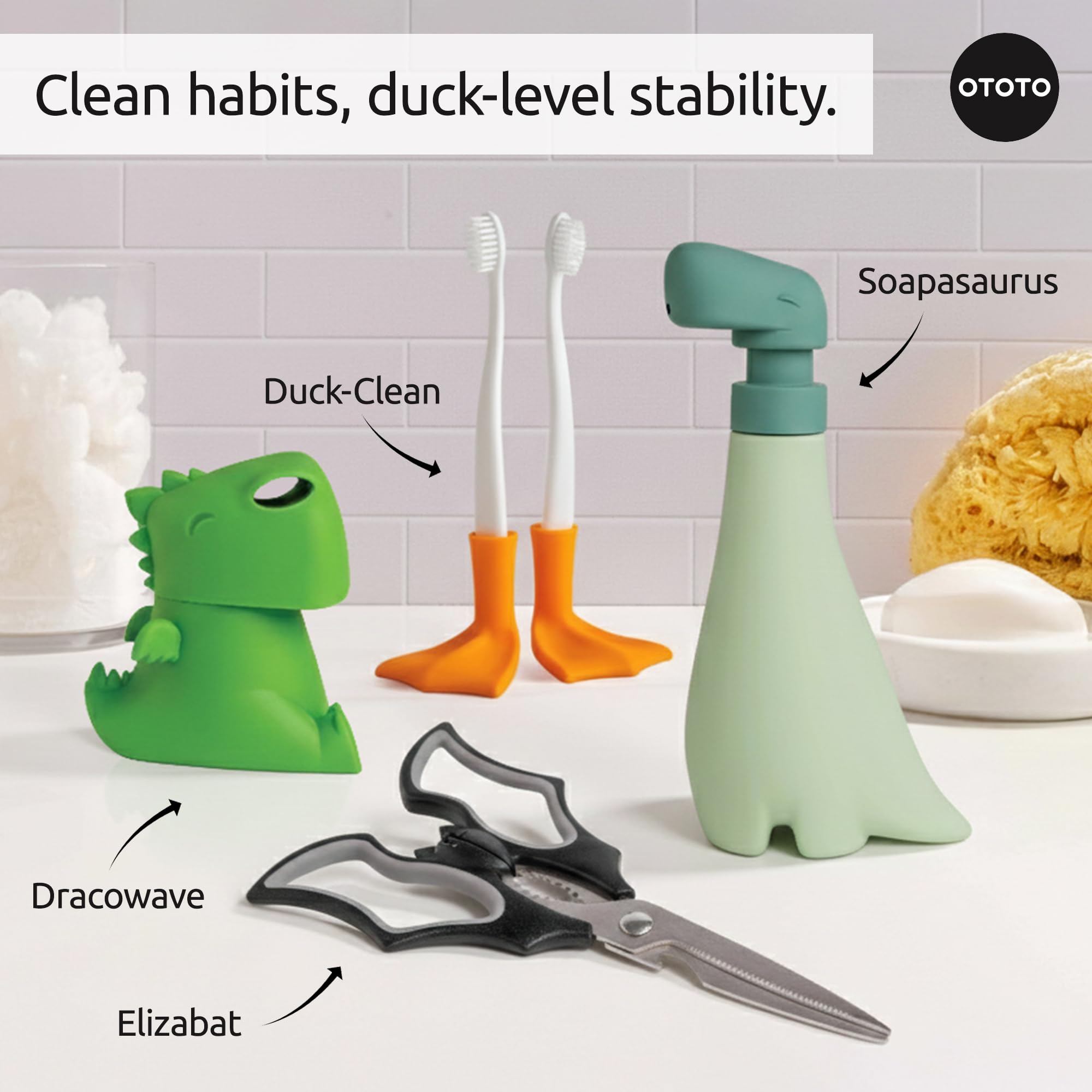 OTOTO Duck-Clean Toothbrush Holder 2pk - Duck Leg Bathroom Organizer, Funny White Elephant Gifts for Adults - Makeup Brush Holder & Hygiene Accessory