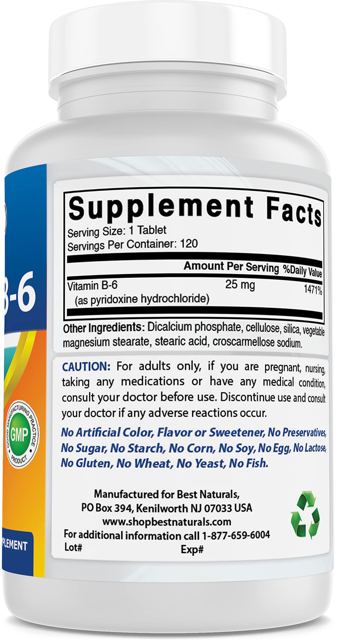 Best Naturals Vitamin B6 25mg, 120 Tablets (120 Count (Pack of 1))