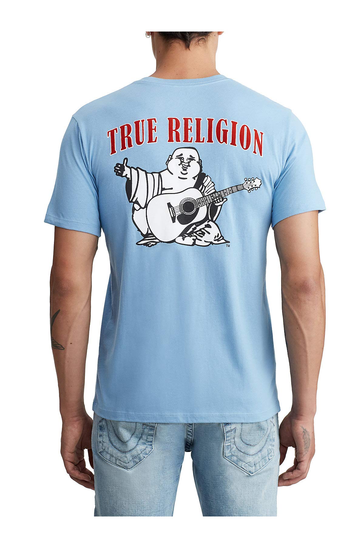True Religion Men's Buddha Logo Crew Neck Tee, Oasis Blue, Medium
