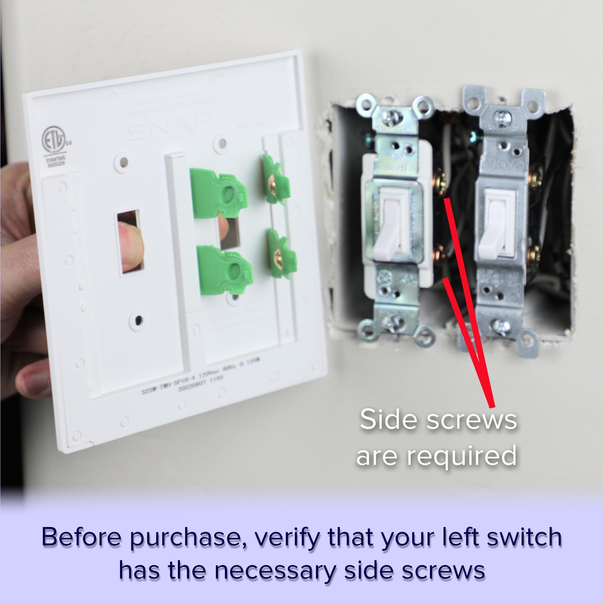 2 Pack - SnapPower SwitchLight [for Double-Gang Light Switches] - Light Switch Wall Plate with Built-in LED Night Lights - Bright/Dim/Off Options - Auto On/Off Sensor - (Toggle, White)