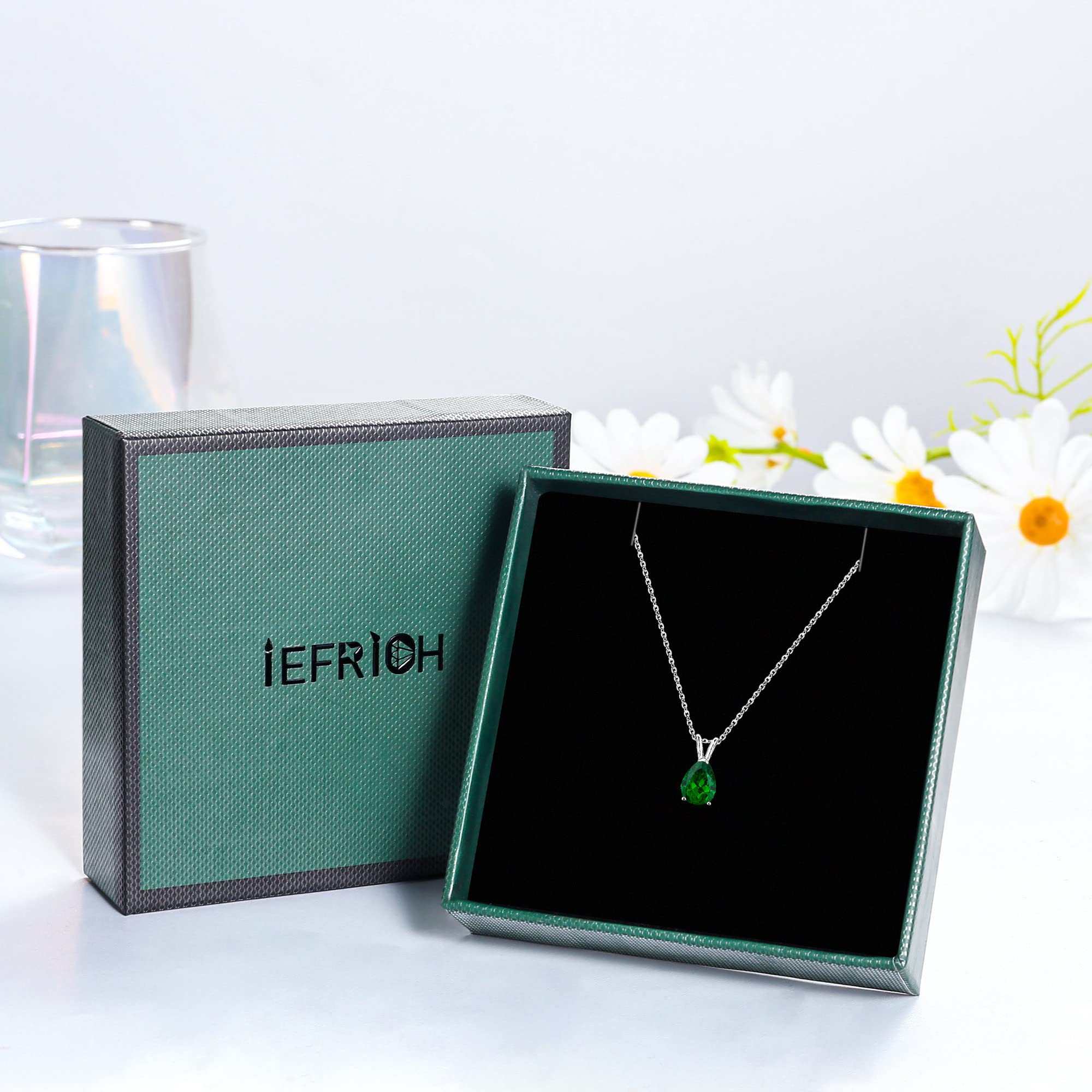 Sterling Silver Necklace for Women Girls, Silver Necklace Birthstone Necklace for Women Teardrop Necklace for Teen Girls Gifts Silver Jewelry for Women Emerald Necklace Birthday Gifts for Girls