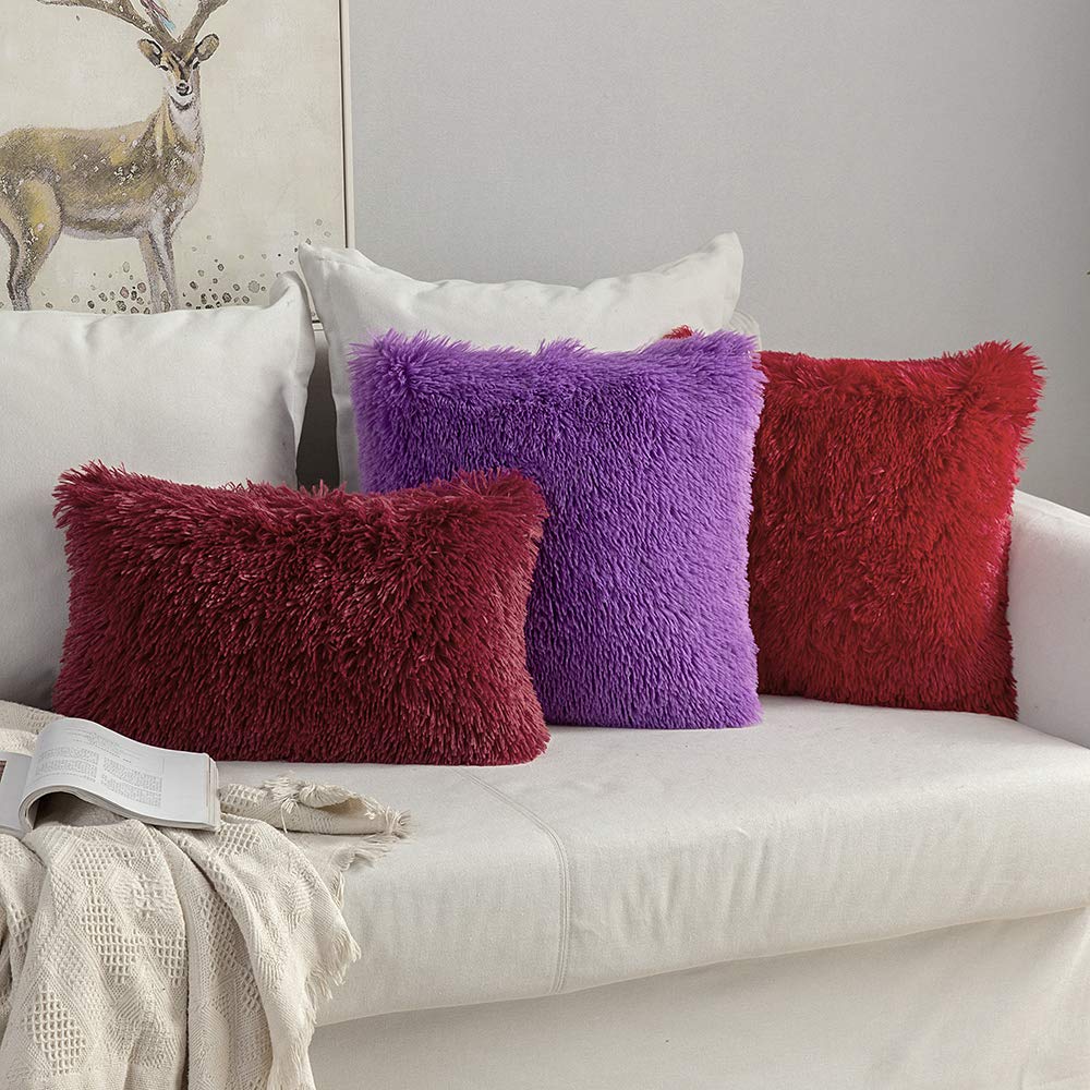 MIULEE Pack of 2 Luxury Faux Fur Throw Pillow Cover Deluxe Winter Decorative Plush Pillow Case Cushion Cover Shell for Sofa Bedroom Car 18 x 18 Inch Purple