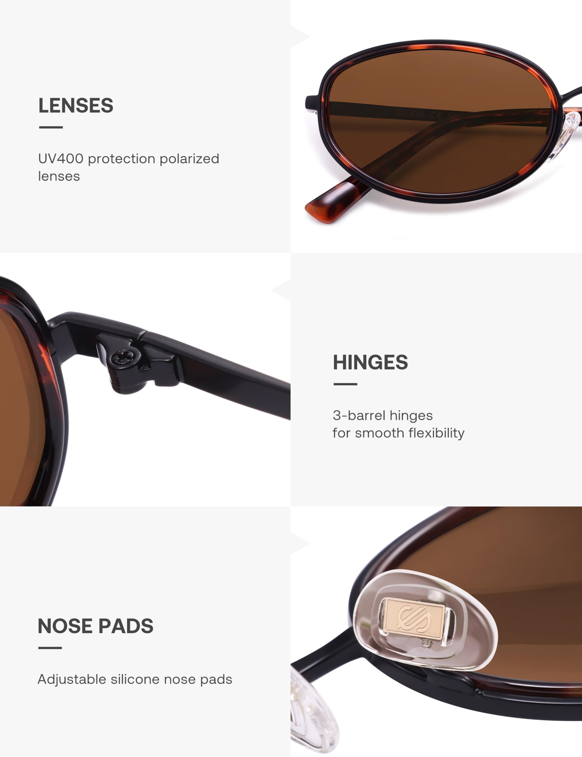 SOJOS Trendy Oval Round Polarized Sunglasses for Women Men, Chic Retro Narrow Circle Sunnies SJ1248, Brown tortoise/Brown