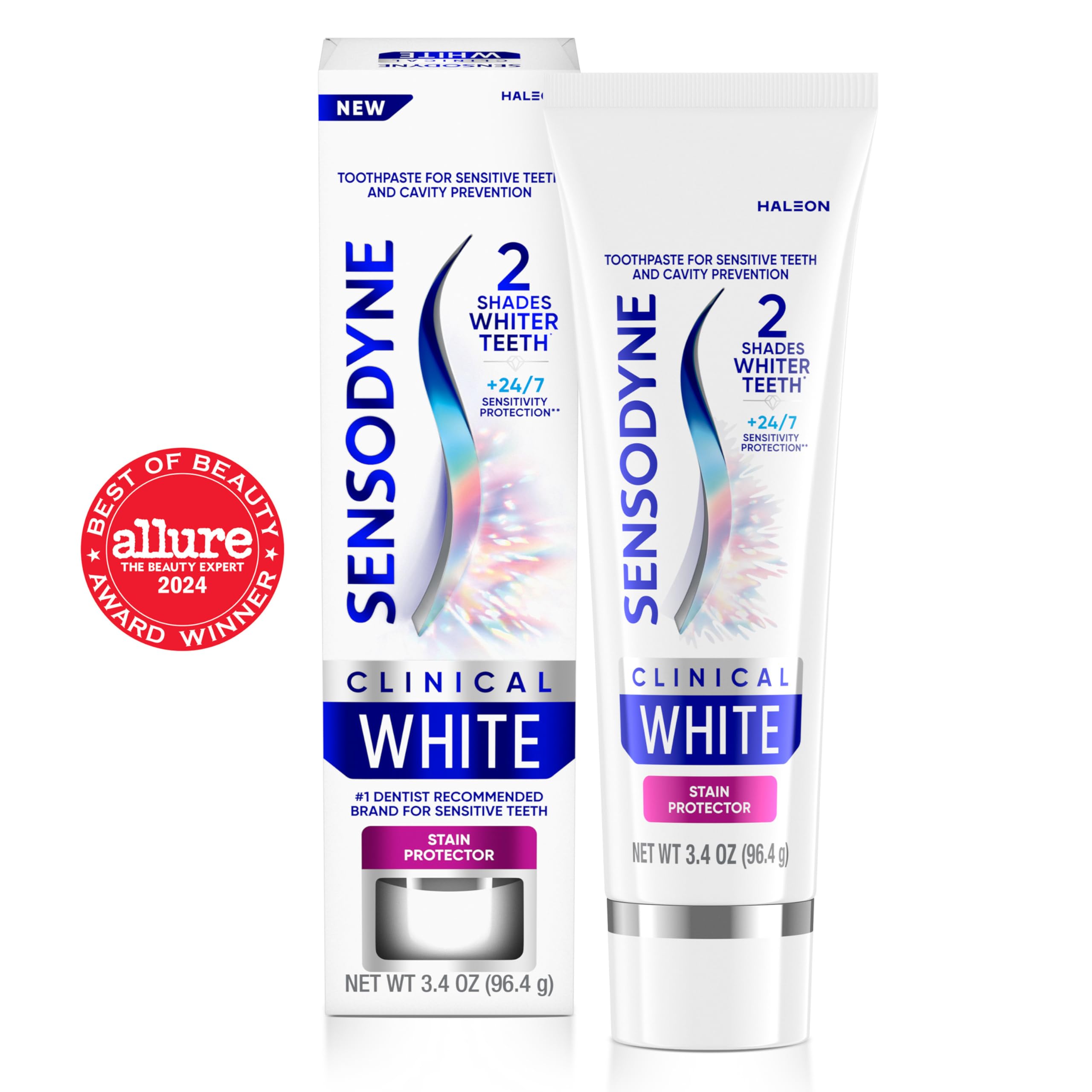 Sensodyne Clinical White Toothpaste Clinically Proven Whitening for Sensitive Teeth, Stain Protector, 3.4 oz