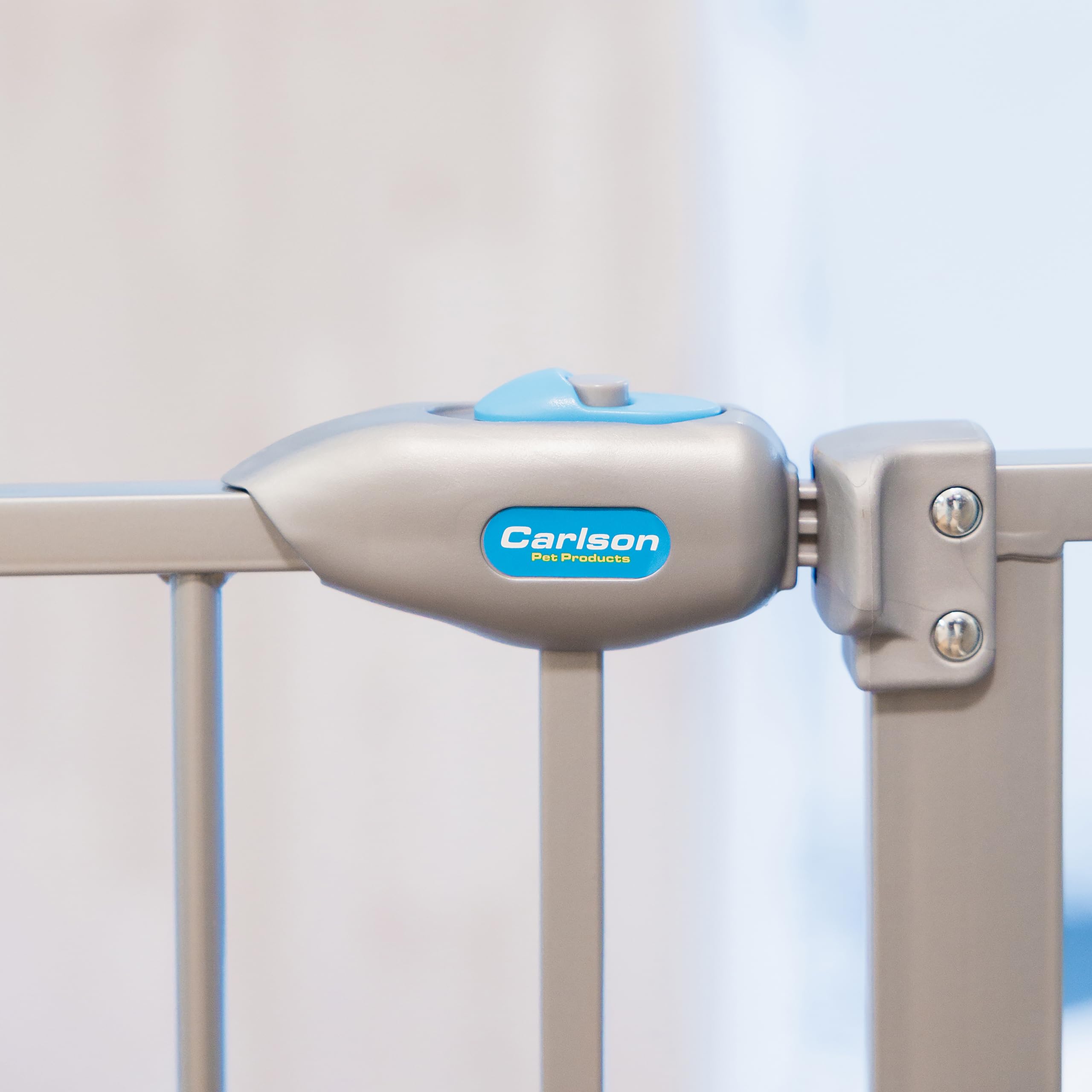 Carlson Extra Tall Walk Through Pet Gate with Small Pet Door, Includes 4-Inch Extension Kit, 4 Pack Pressure Mount Kit and 4 Pack Wall Mount Kit, Platinum, Gray