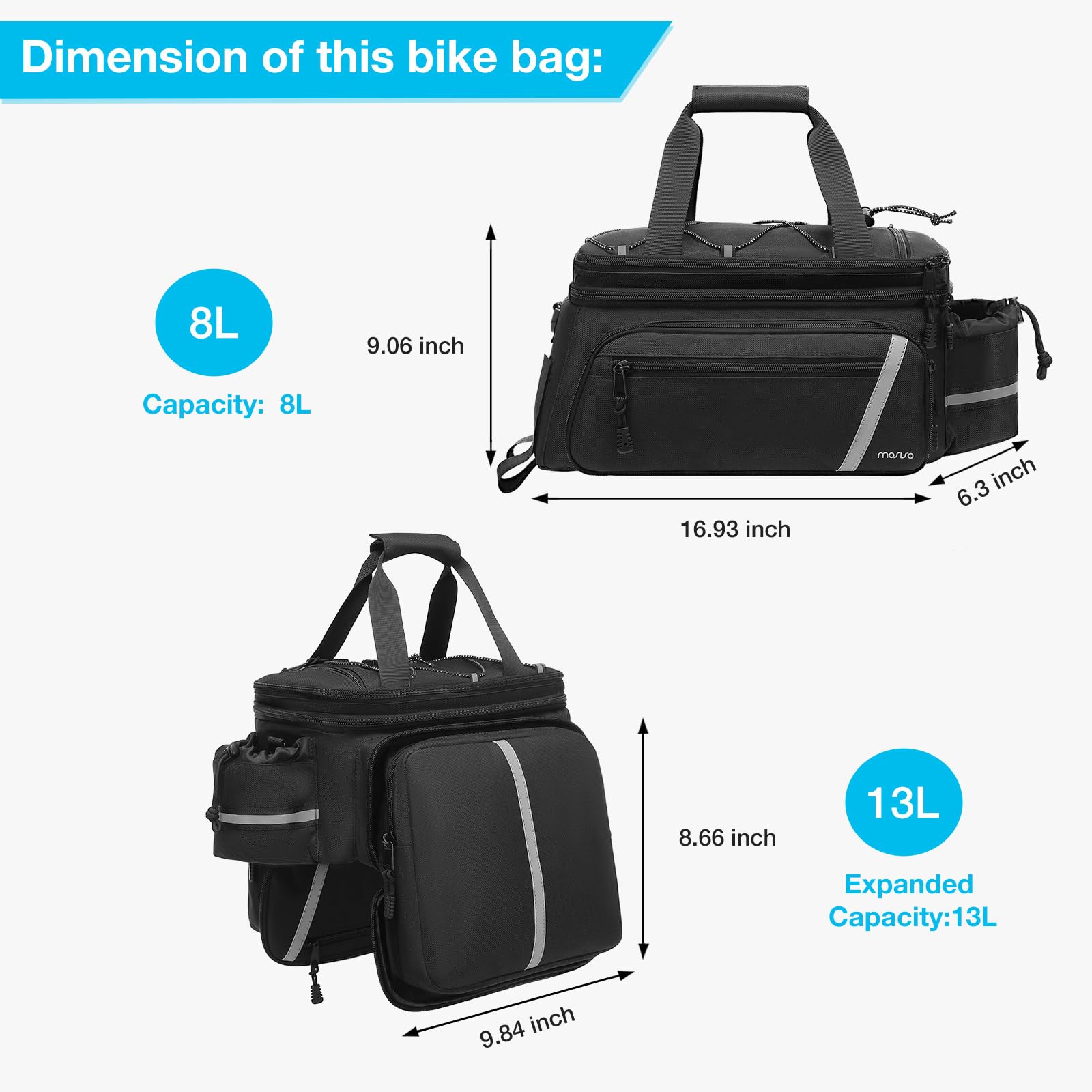 MOSISO Bike Rack Bag with Rain Cover,Bike Trunk Cooler Bag Insulated Bicycle Rear Seat Bag with 2 Foldable Bike Panniers,8L Cycling Bike Backseat Storage Pouch Cargo Saddle Shoulder Bag, Black