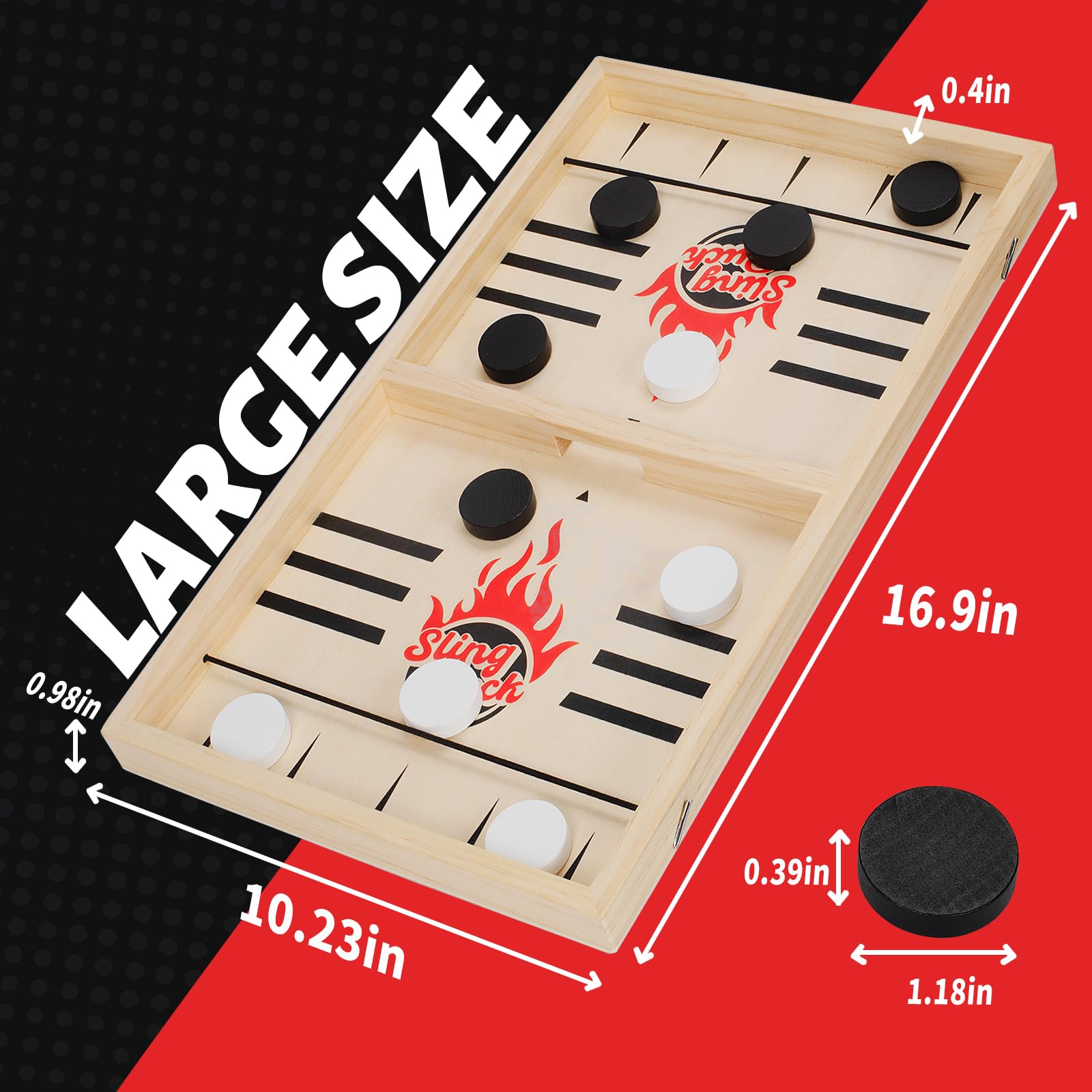 Toidgy Large Fast Classic Slingshot Puck Game, Wooden Air Hockey Board Games for Family Night, Table Games for Adults and Kids, 2 Player Games for Ages 6 and Up, Test Your Speed and Accuracy