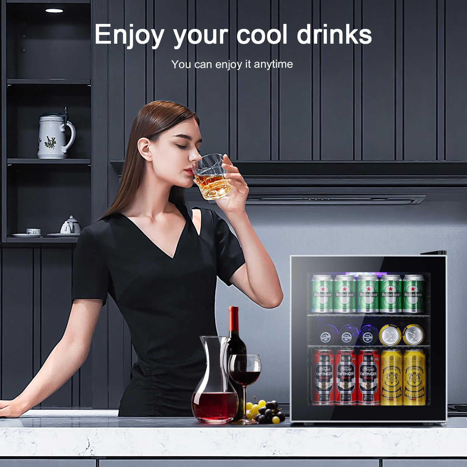 Antarctic Star Mini Fridge Cooler - 60 Can Beverage Refrigerator Glass Door for Beer Soda or Wine –Small Drink Dispenser Machine Removable for Home, Office or Bar, 1.6cu.ft.