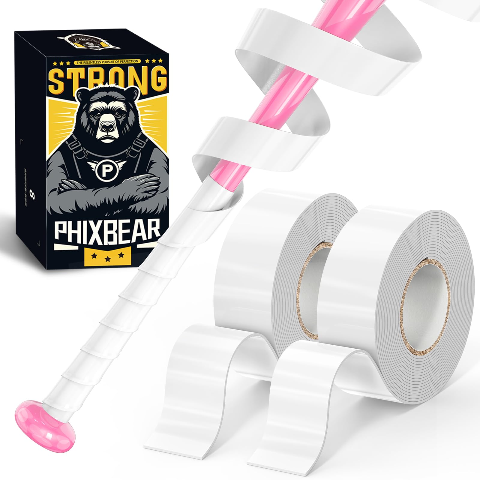 PHIXBEAR Baseball Bat Grip Tape White, 1.1mm Thick, Silicone Material Bat Tape, 2 Rolls for Softball and Golf Clubs 1 x 78.75