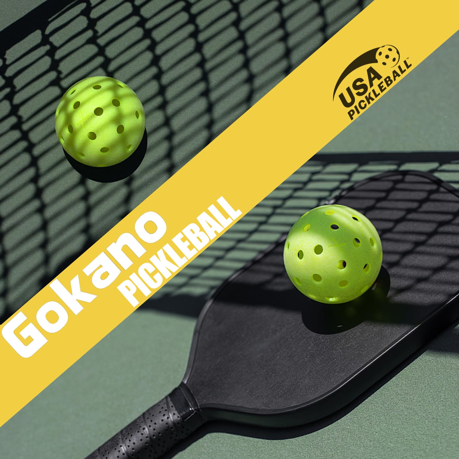 Gokano 12-Pack Premium Pickleball Balls, 40 Holes Indoor Outdoor Fluorescent Green Balls, USAPA Approved Pickle Ball for Tournament Play Advanced Aerodynamics