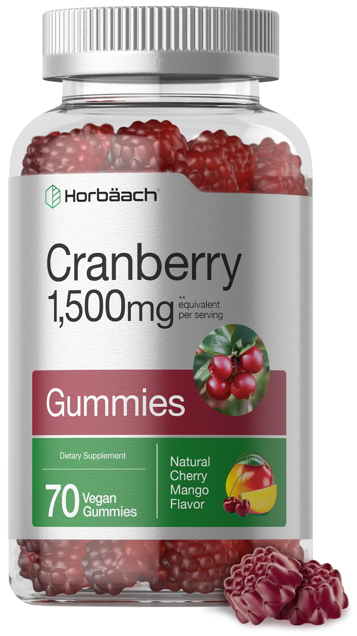 Horbäach Cranberry Gummies | 70 Count | Vegan, Non-GMO, and Gluten Free Supplement | High Potency Extract Formula