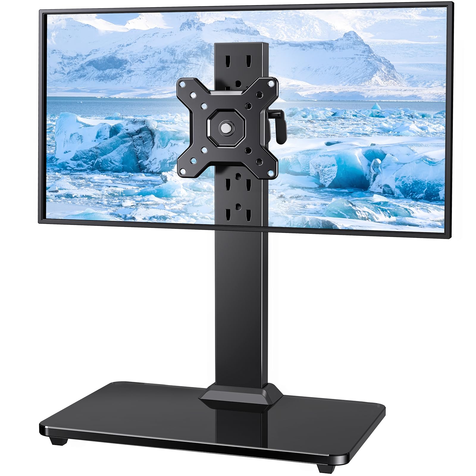 ErGear Single Monitor Stand for 13-34 inch Screens up to 44 lbs, Free-Standing Monitor Riser with 5 Height Settings, Tabletop Monitor Stand with Tempered Glass Base, Max VESA 100x100mm, EGTVS29