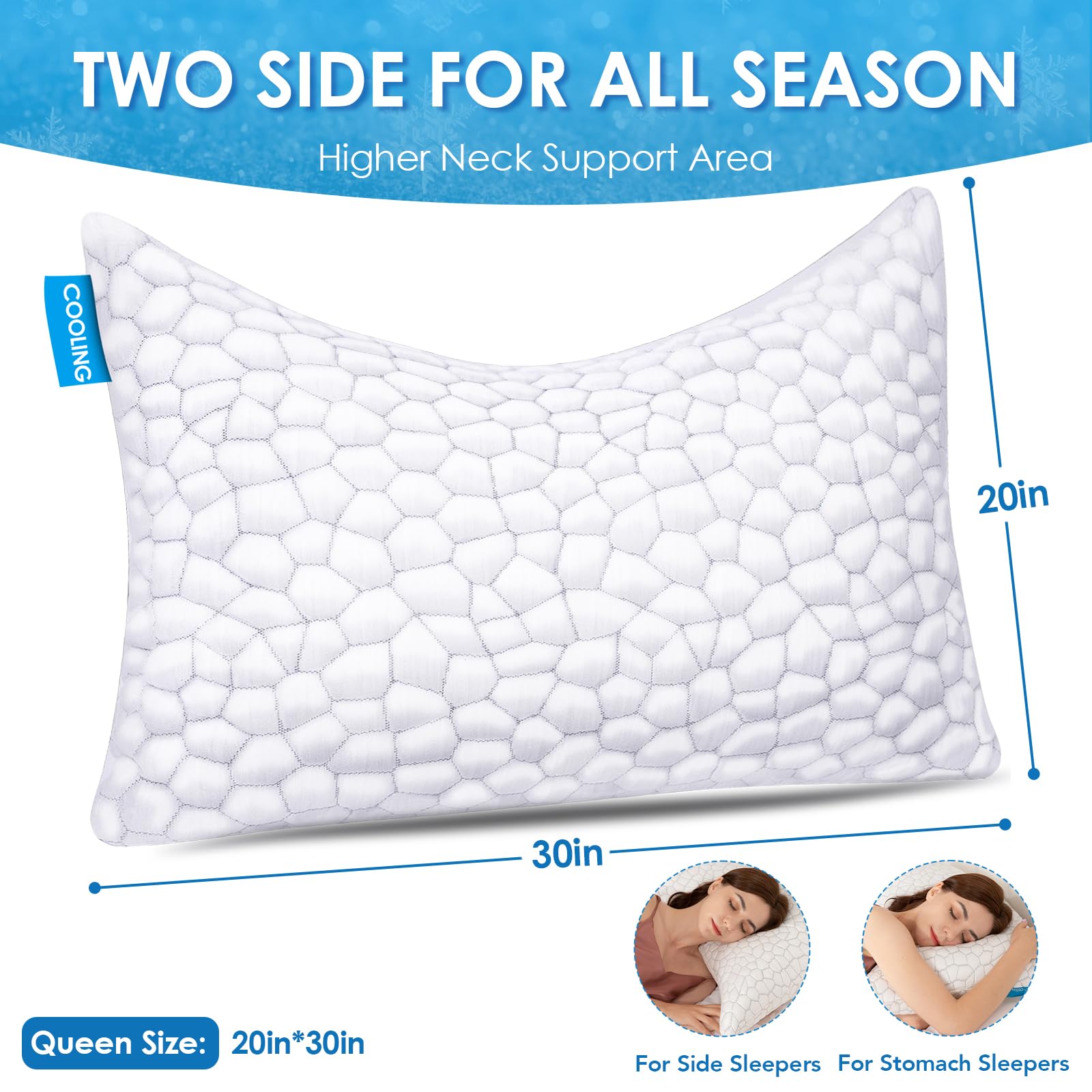 SUPA MODERN Cooling Side Sleeper Pillow for Neck and Shoulder Pain, Luxury Shredded Memory FoamBed Pillows for Sleeping Set of 2- Adjustable Queen Size Curved Pillow Neck Pillow