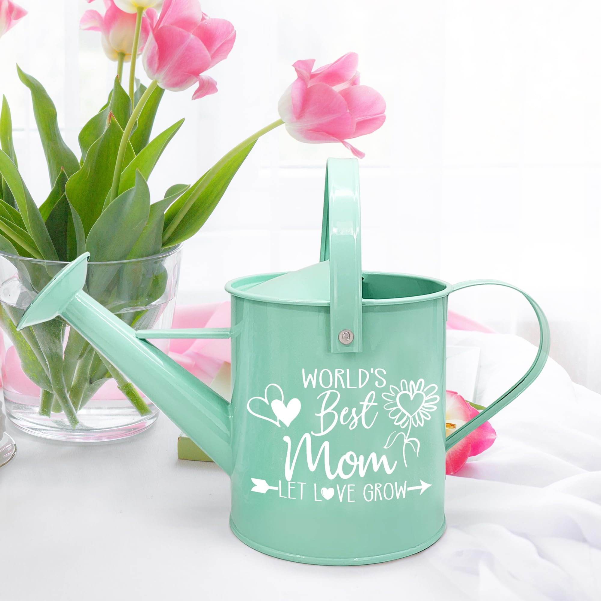 pinata Gifts for Mom from Daughter on Mothers Day, Mom Gifts for Mothers Day, Birthday Gifts for Mom from Daughters & Son, Best Mom Ever Garden Gifts, Mint Metal Watering Can for Mom Plant Lover