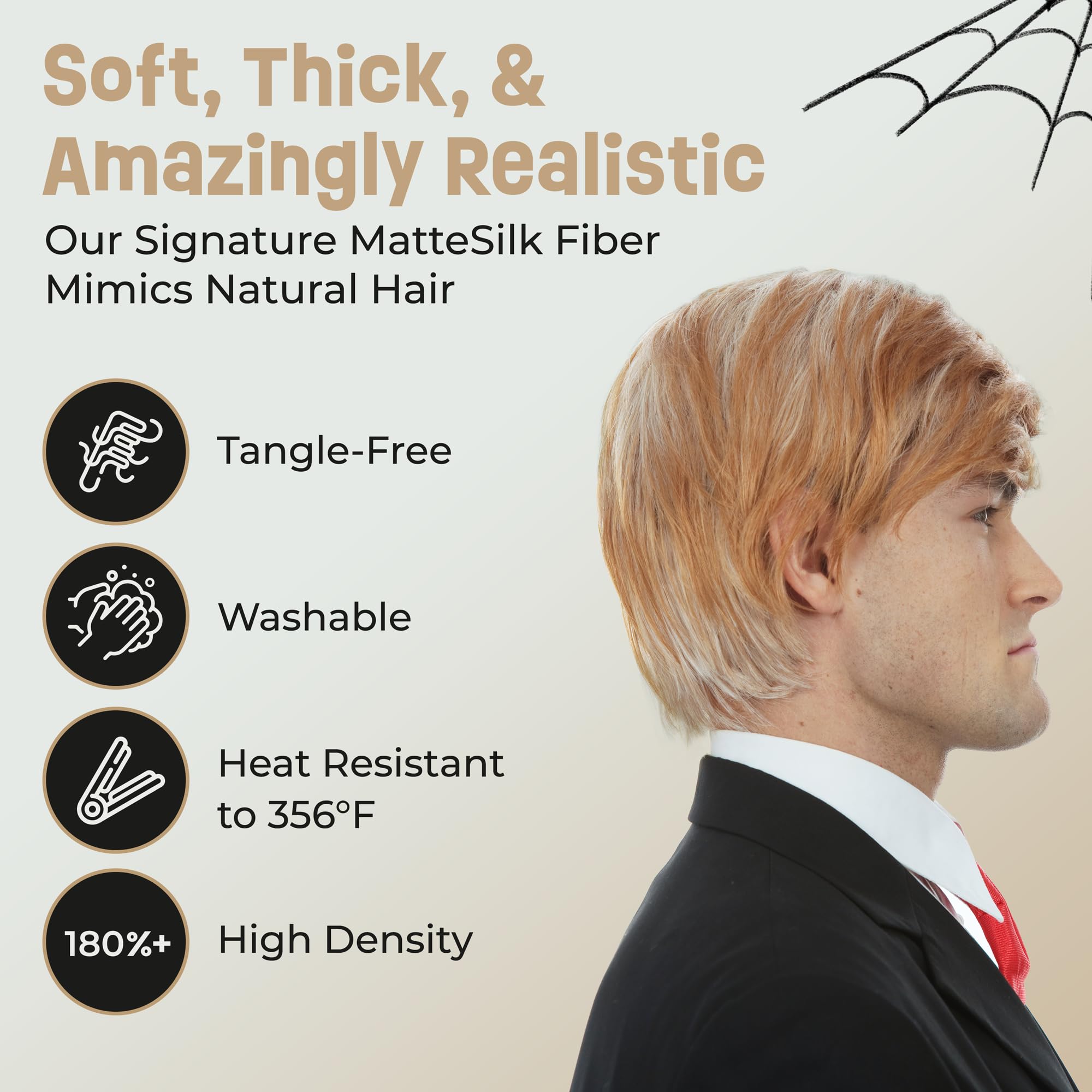 ALLAURA 3pc Donald Wig + Flag Pin + Red Tie | Donald Costume For Adults | Toupee Blonde Donald Wig Couples Halloween Costumes Compatible with Donald Hair Wig