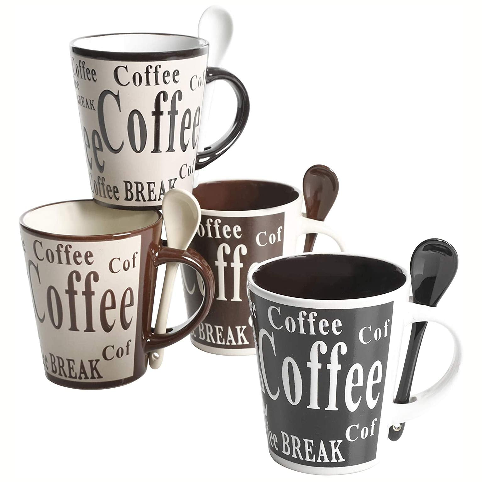 Mr. Coffee Bareggio Mug and Spoon Set, Café Americano, 8-Piece Mug and Spoon Set (14oz)