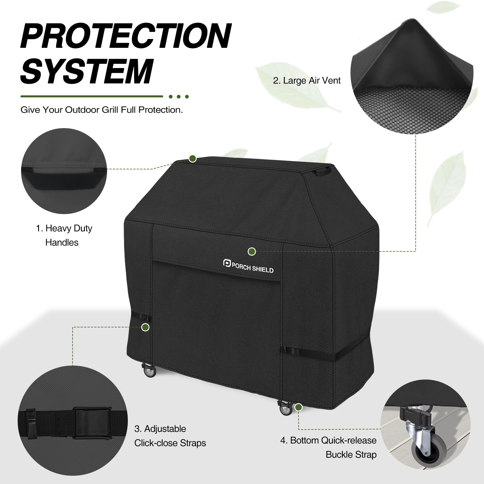 Porch Shield 62W x 24D x 48H inch Premium Gas Grill Cover Up to 60 inch, Waterproof and Fade Resistant 600D BBQ Covers for Weber, Brinkmann, Char-Broil and More, Black