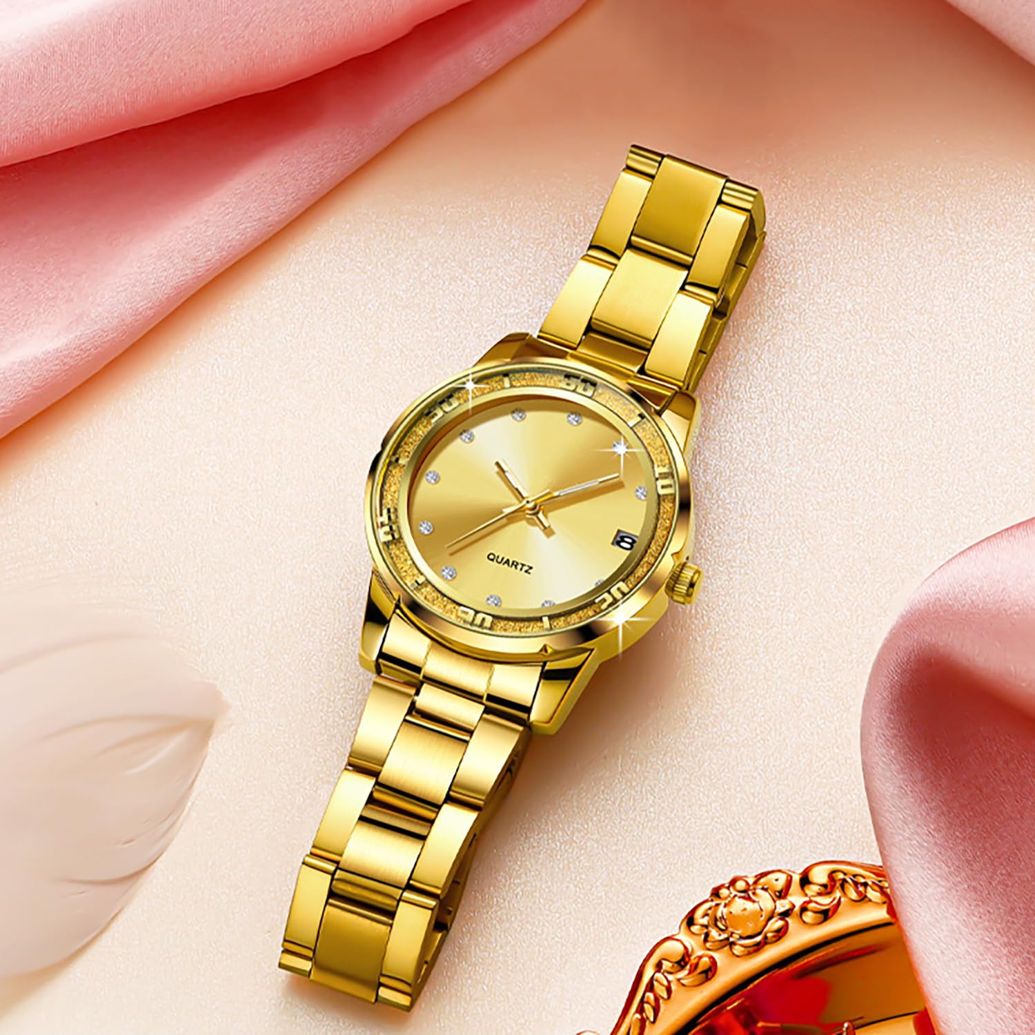 BESTKANG Luxury Women's Watch with Date Classic Stainless Steel Dress Ladies Wrist Watch Luminous Easy Read Waterproof Analog Watches for Women (Gold)