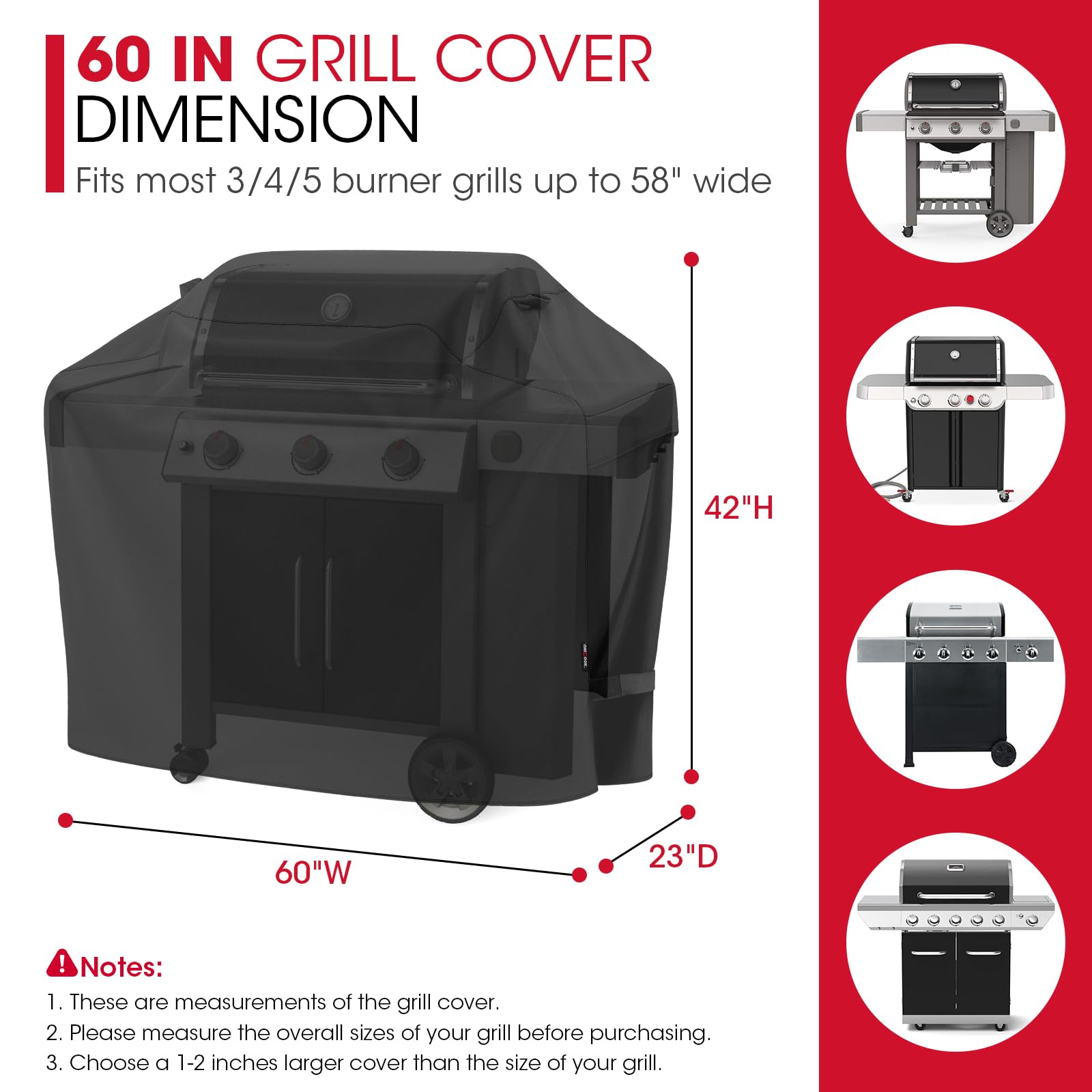 Unicook Grill Cover 60 Inch, Heavy Duty Waterproof Gas Grill Cover for Outside, Fade Resistant Outdoor Barbecue Protector, Compatible with Weber Char-Broil Nexgrill BBQs up to 58" Wide