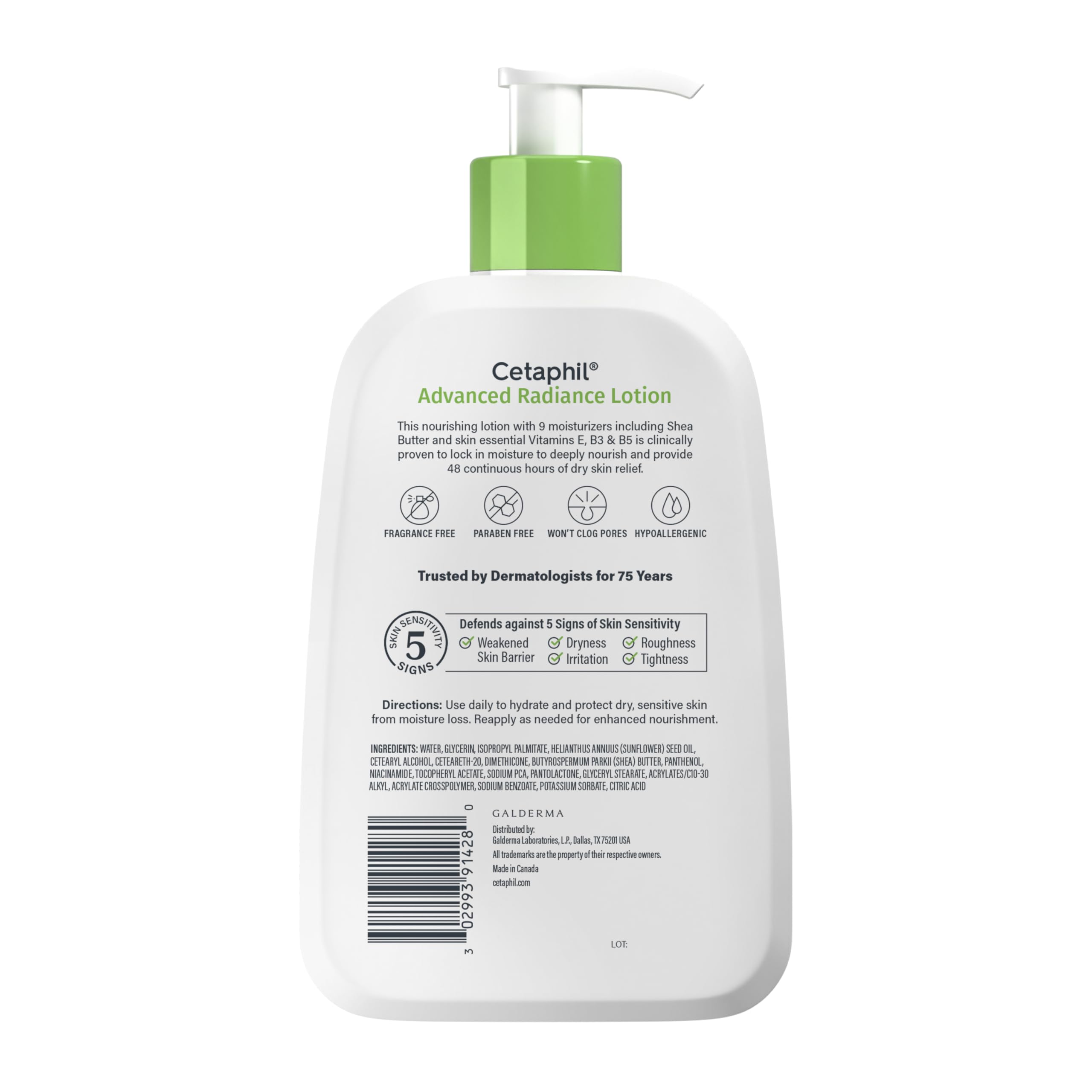 Cetaphil Body Lotion, Advanced Radiance Lotion with Shea Butter for Dry, Sensitive Skin, 16 oz, Pack of 2, Fragrance Free, Hypoallergenic, Non-Comedogenic