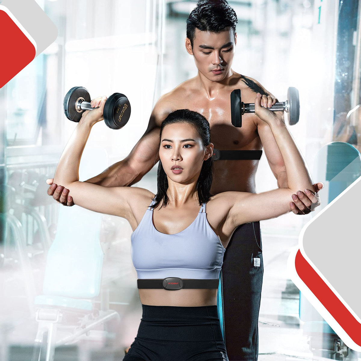 FITCENT Rechargeable Heart Rate Monitor Chest Strap 5.3 kHz/Bluetooth 5.0/ANT+, Heart Rate Monitor for Peloton, Chest Heart Rate Monitor for Strava Zwift DDP Yoga