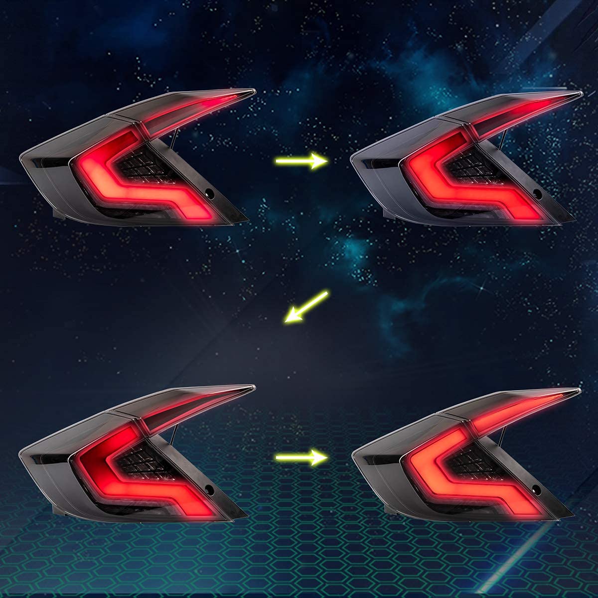 inginuity time LED Tail Lights For Honda Civic Sedan 10Th Gen 2016-2021 DRL Start Up Animation Rear Lamp Assembly (Not for hatchback & Coupe)