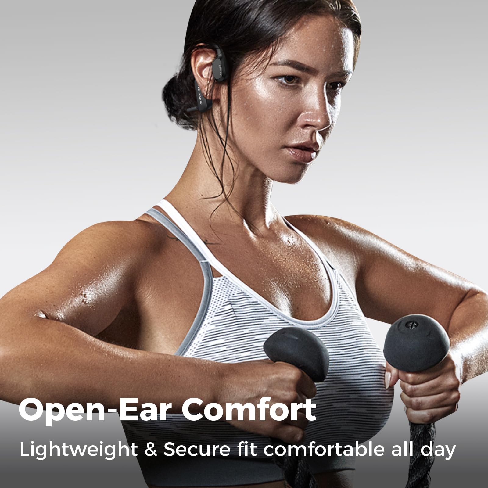 AHEYE Bone Conduction Headphones, AS18, Bluetooth 5.3, IP68 Waterproof, 16G Storage, 8H Playtime, Open Ear, Black
