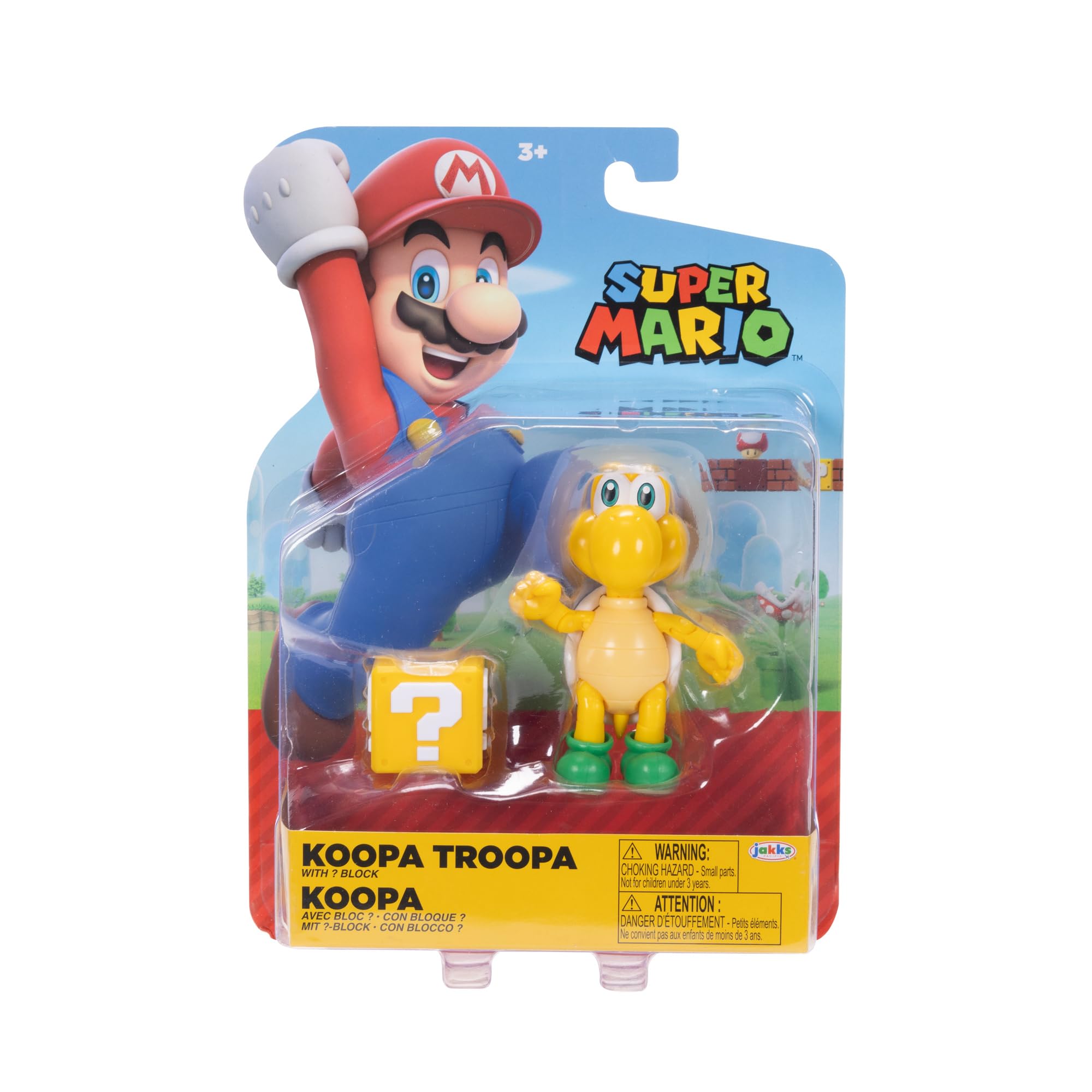 Nintendo Super Mario 4-Inch Green Koopa Troopa Poseable Figure with Question Block Accessory. Ages 3+ (Officially Licensed)